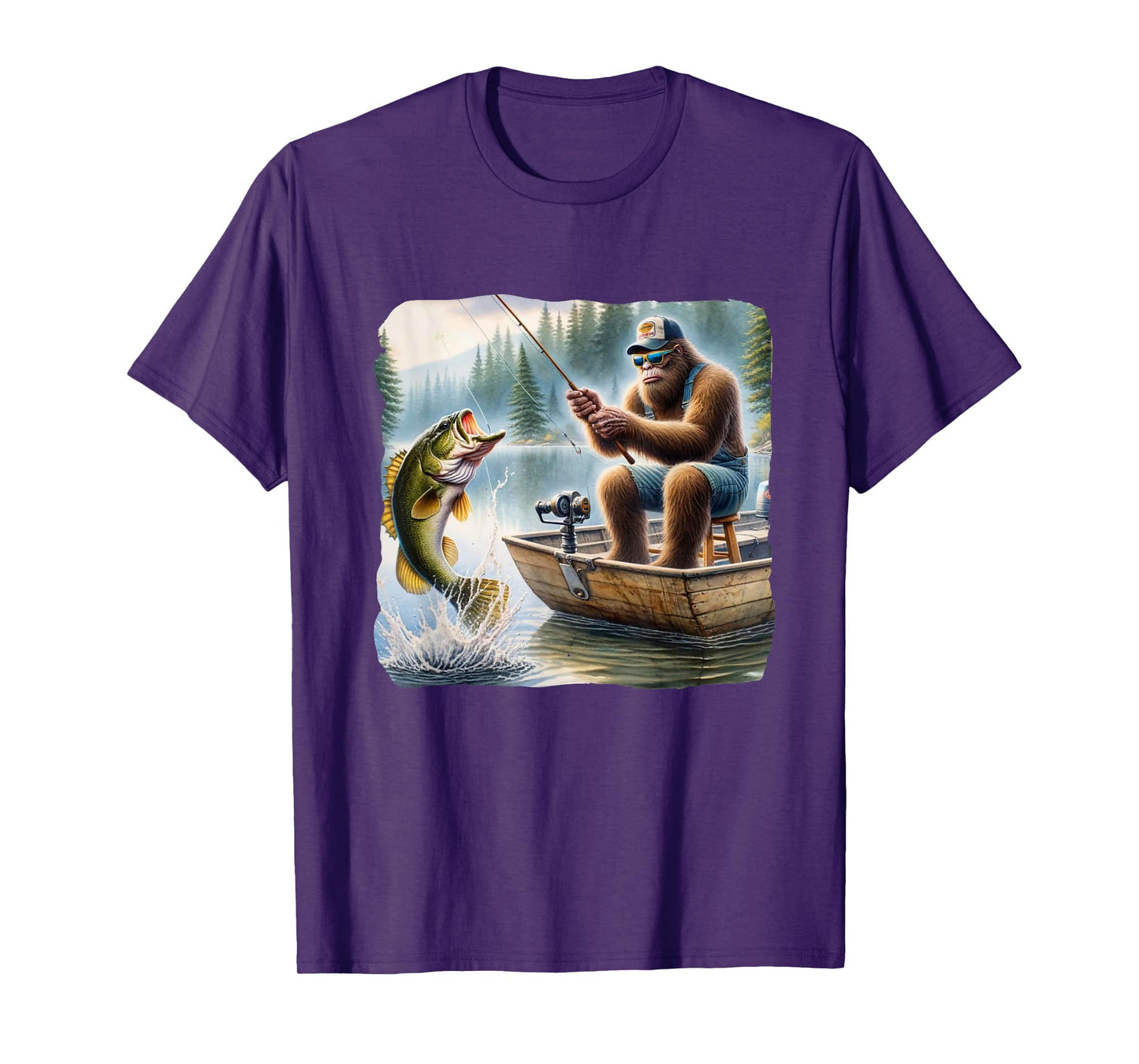 Bigfoot Fishing Funny Sasquatch Summer Bass Fisherman T-Shirt