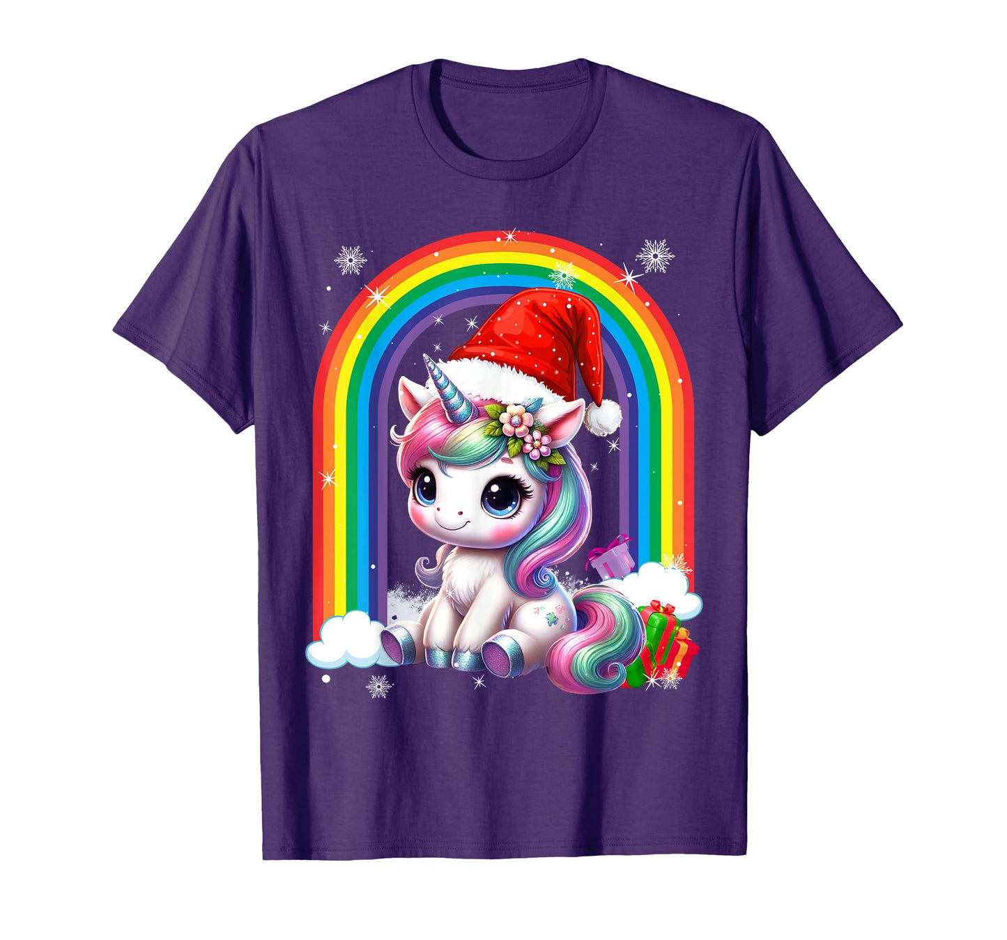 Unicorn Girls Christmas 2025 Women Kids Santa Unicorn Xmas T-Shirt
