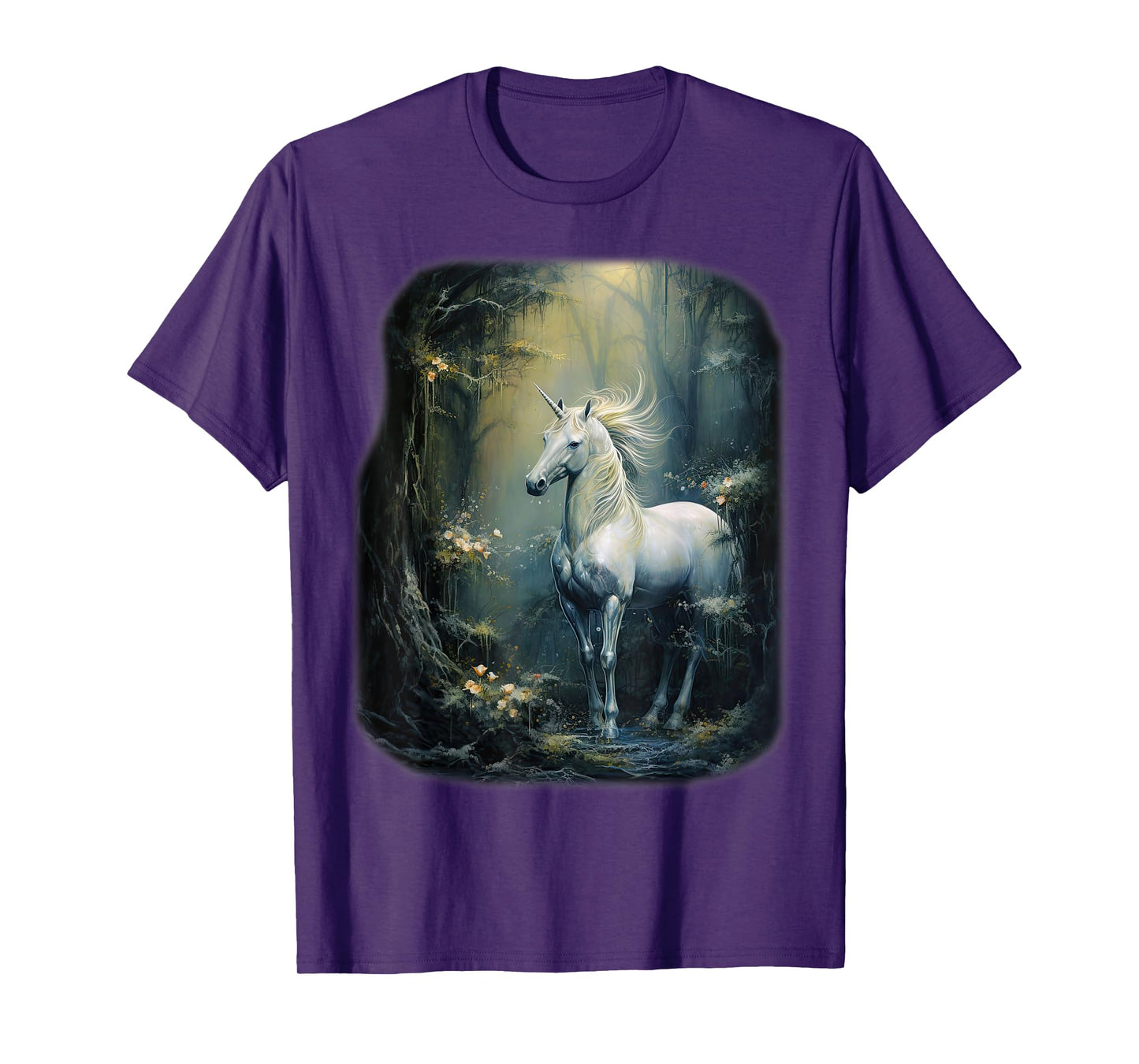 Fantasy white Unicorn standing in a Forest T-Shirt