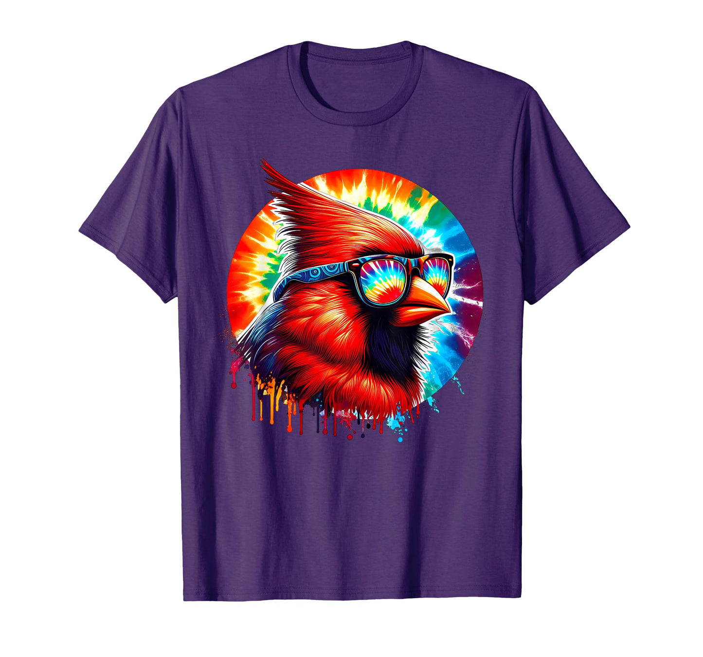 Cool Tie Dye Cardinal Sunglasses Bird Illustration Art T-Shirt