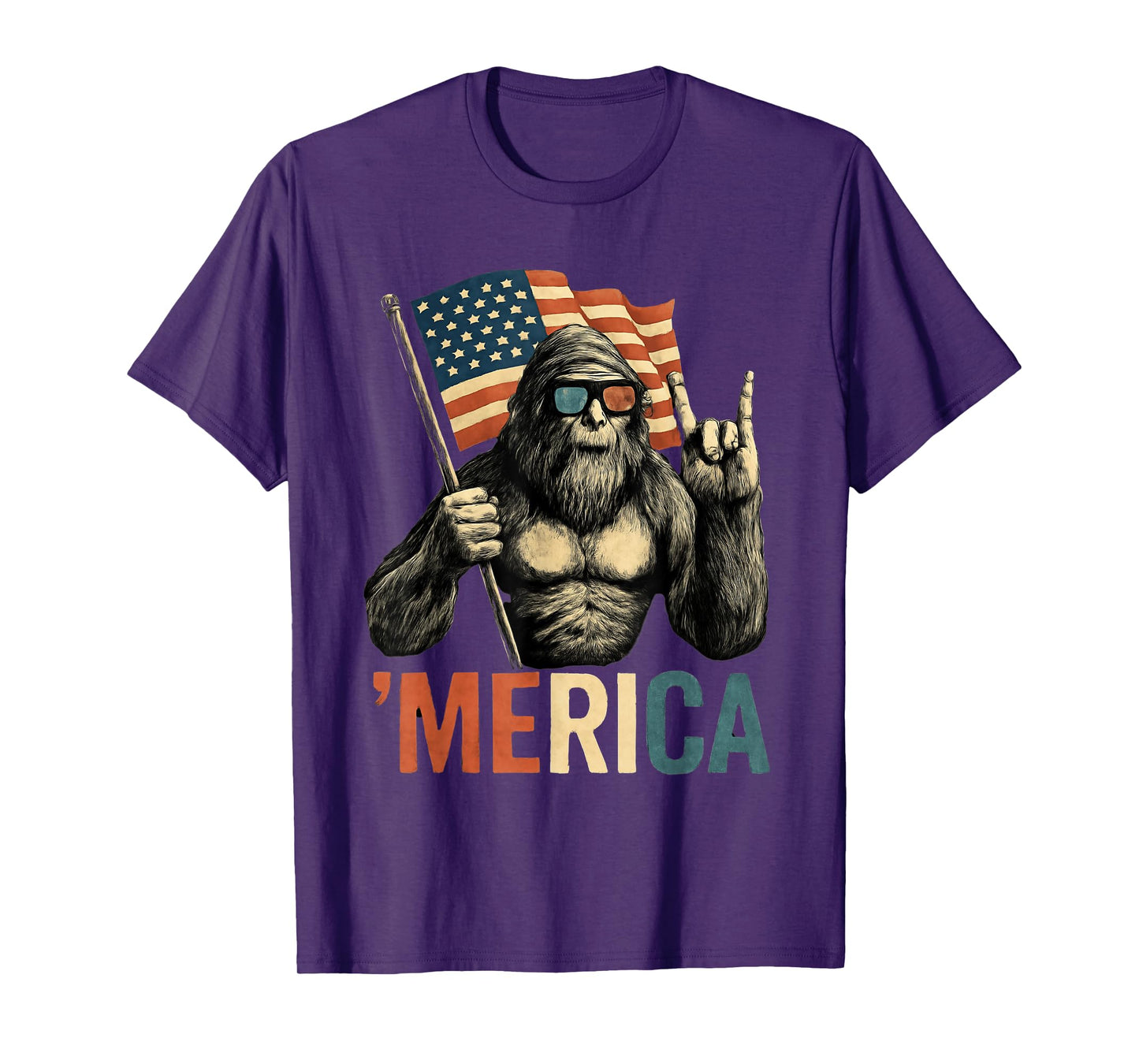 Bigfoot Merica American Flag Patriotic 4th Of July T-Shirt