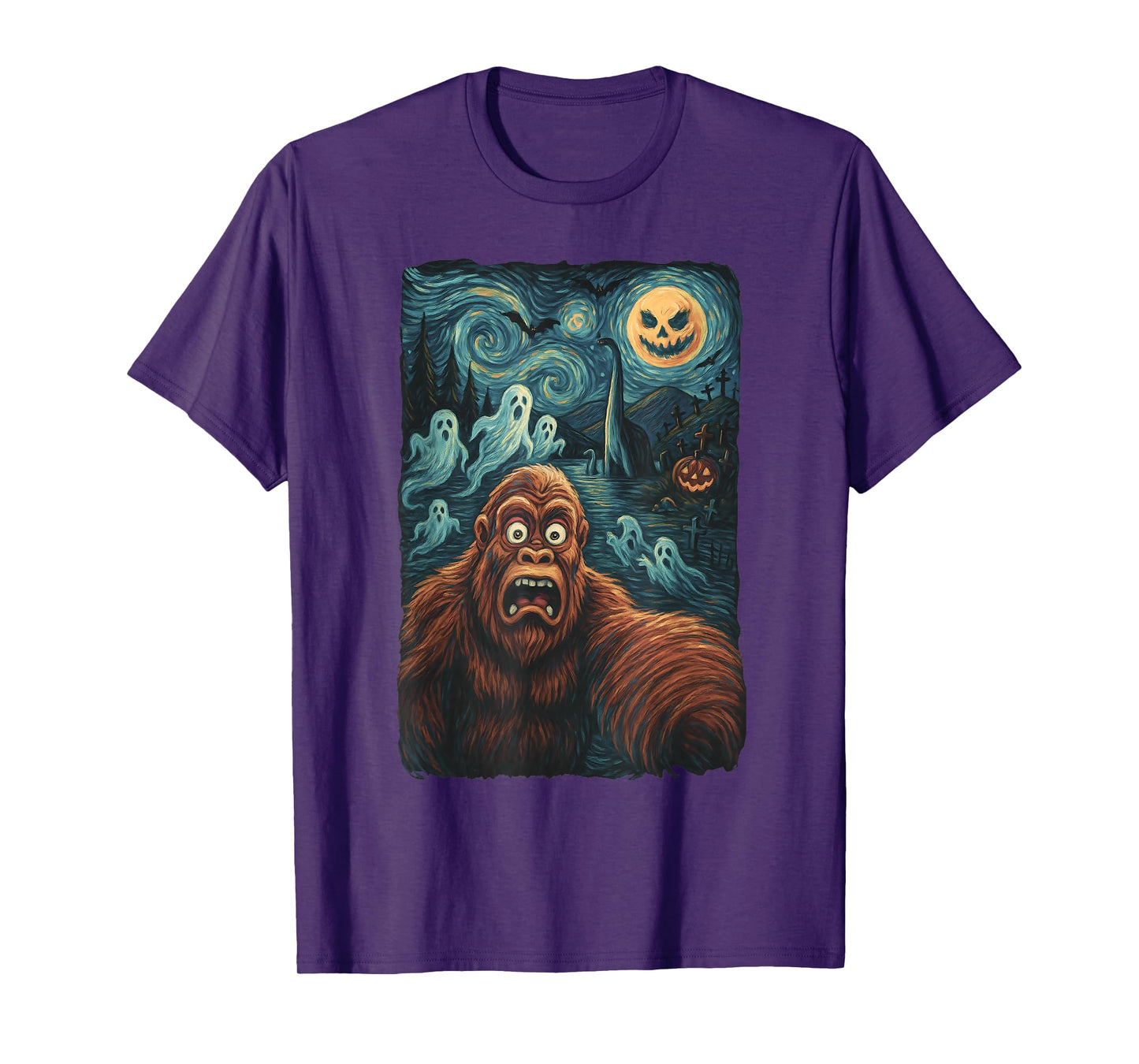 Bigfoot Selfie Shirt Starry Night Halloween Ghosts Tee T-Shirt