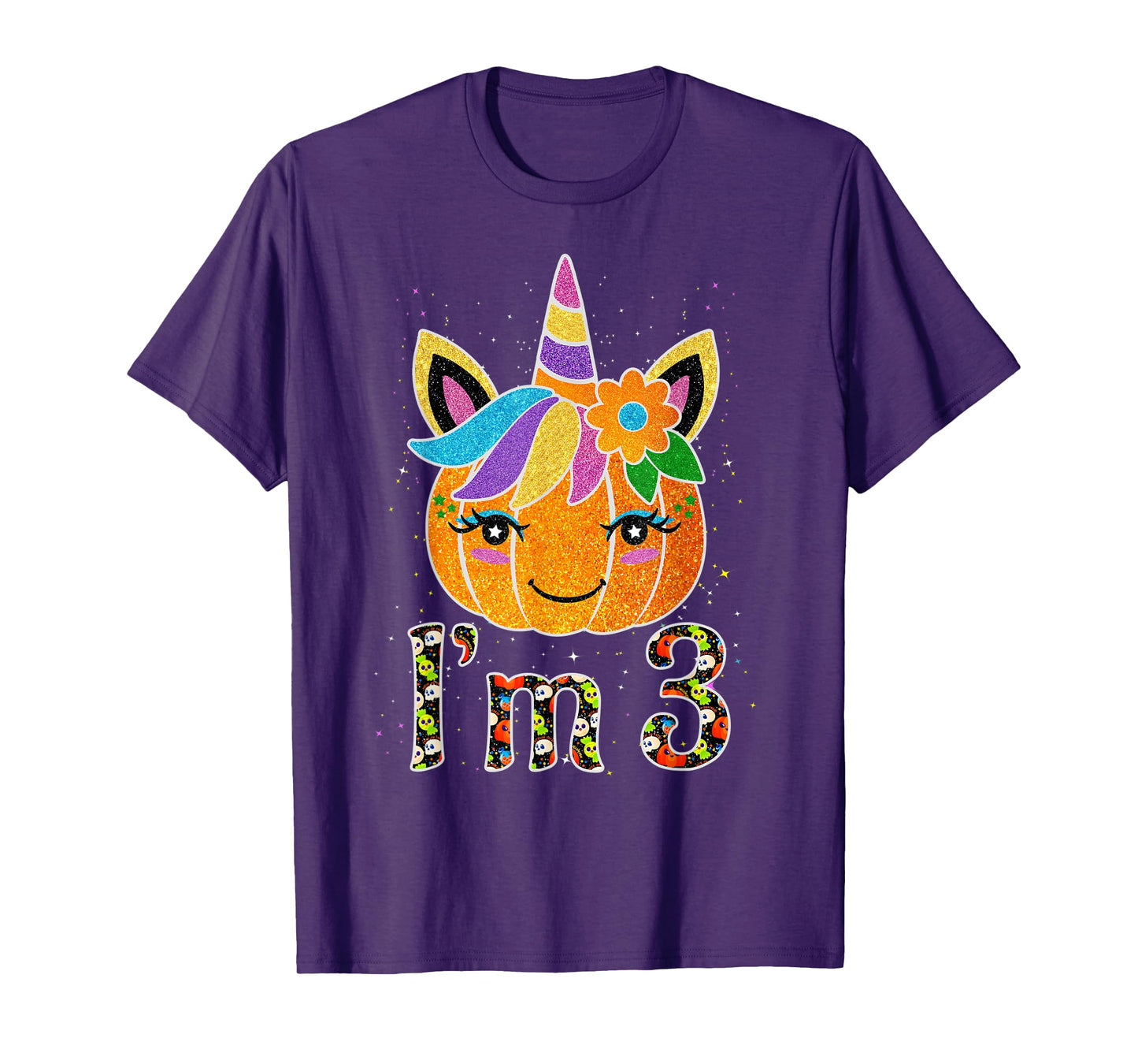 3 Years Old Unicorn Pumpkin Cute Design Birthday Halloween T-Shirt