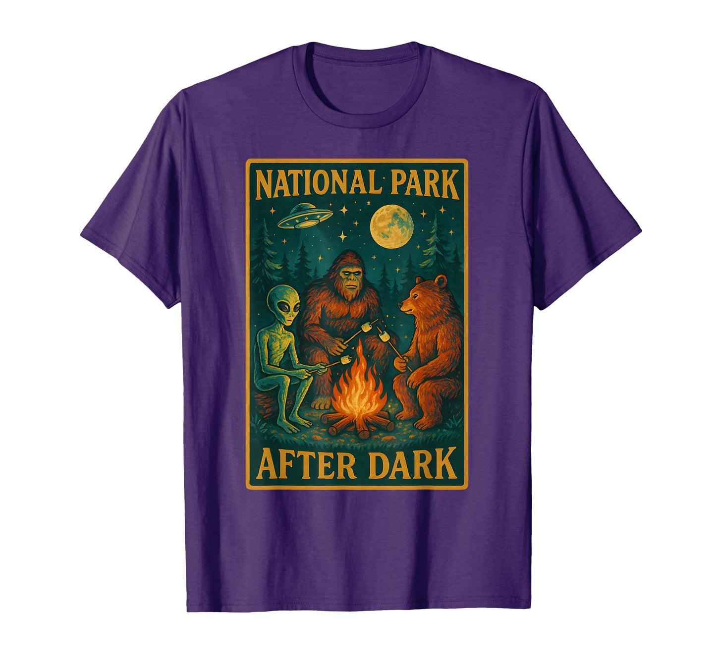 National Park After Dark Alien Bigfoot Bear Camping T-Shirt