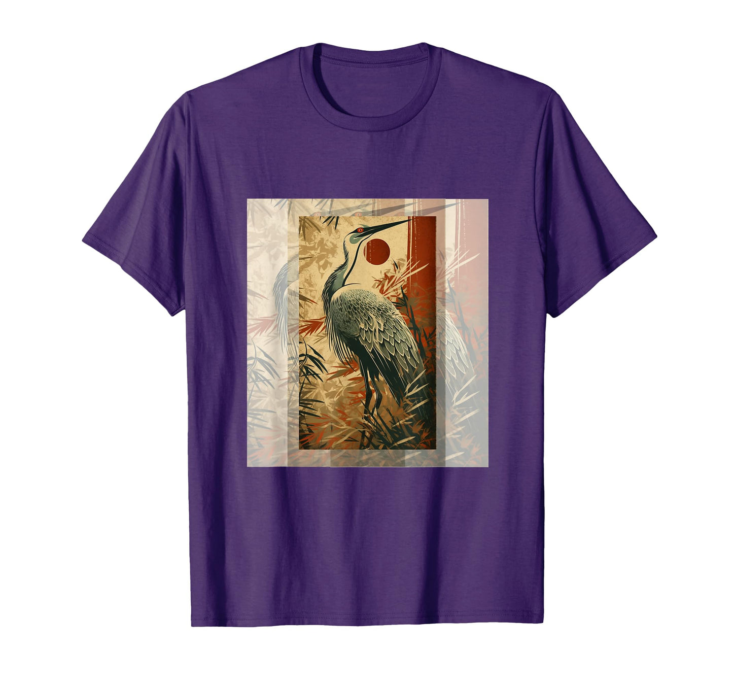 Vintage Japanese Fine Art Crane Bamboo and Iris Japan T-Shirt