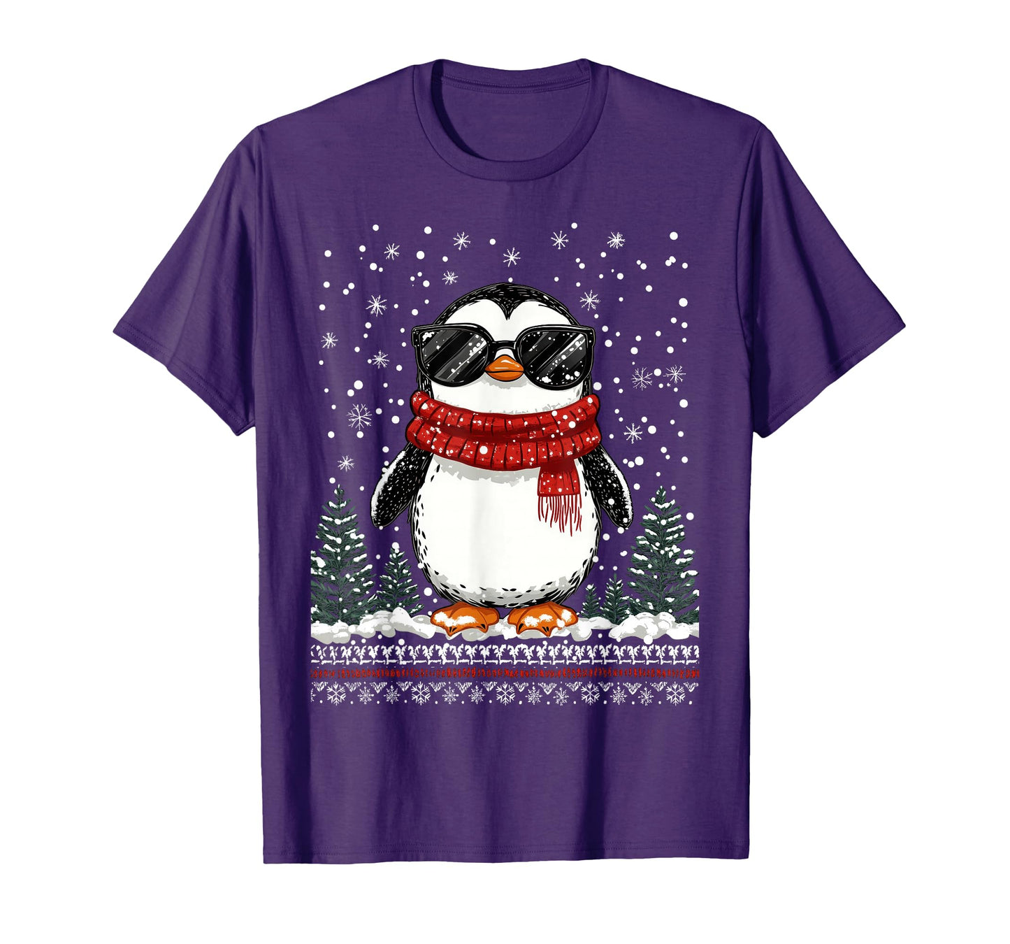 Funny Christmas Penguin With Sunglasses Ugly Christmas T-Shirt