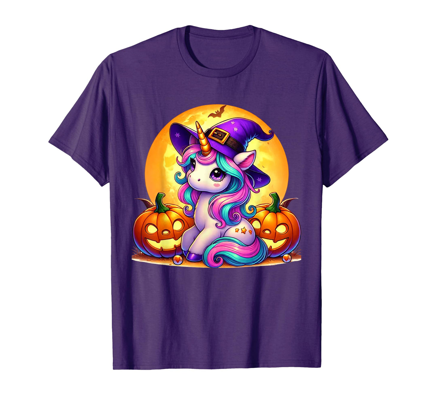 Cute Halloween Unicorn Witch Pumpkin Girls Women School T-Shirt