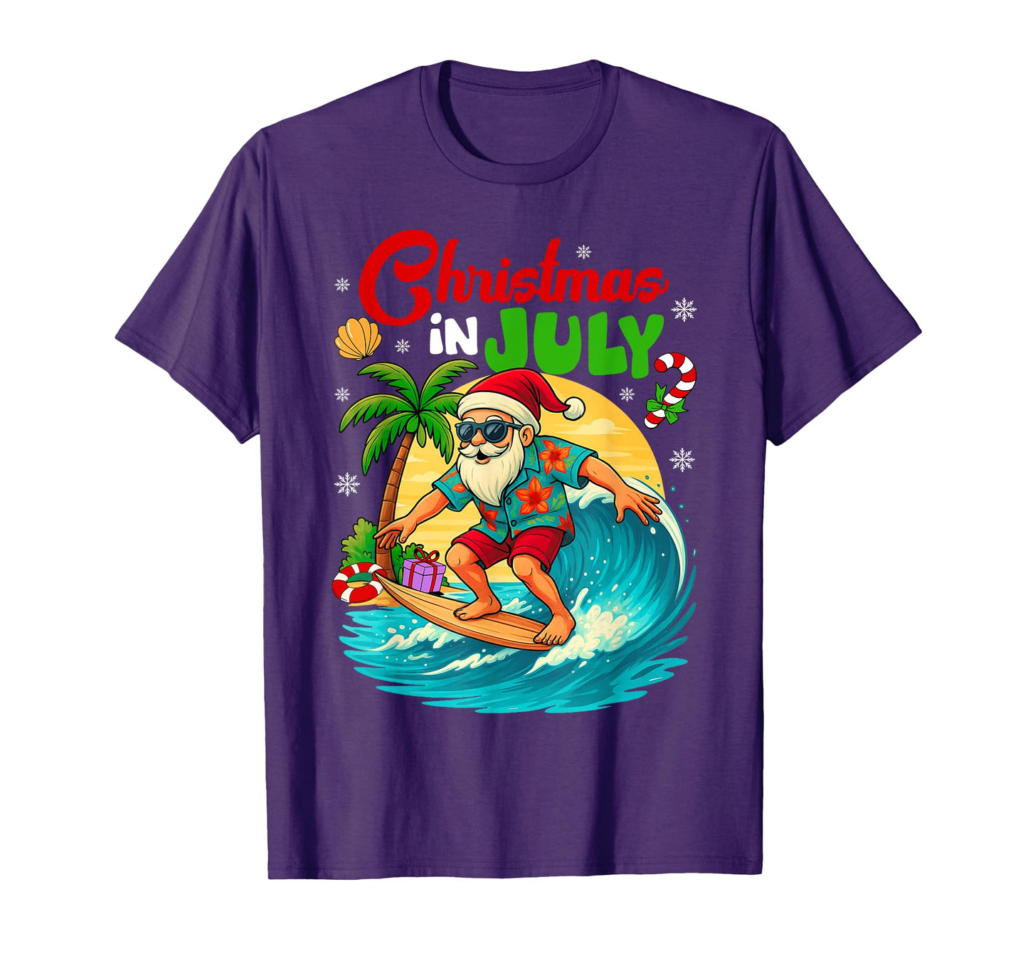 Christmas In July Hawaii Santa Surfing Summer Beach Vacation T-Shirt
