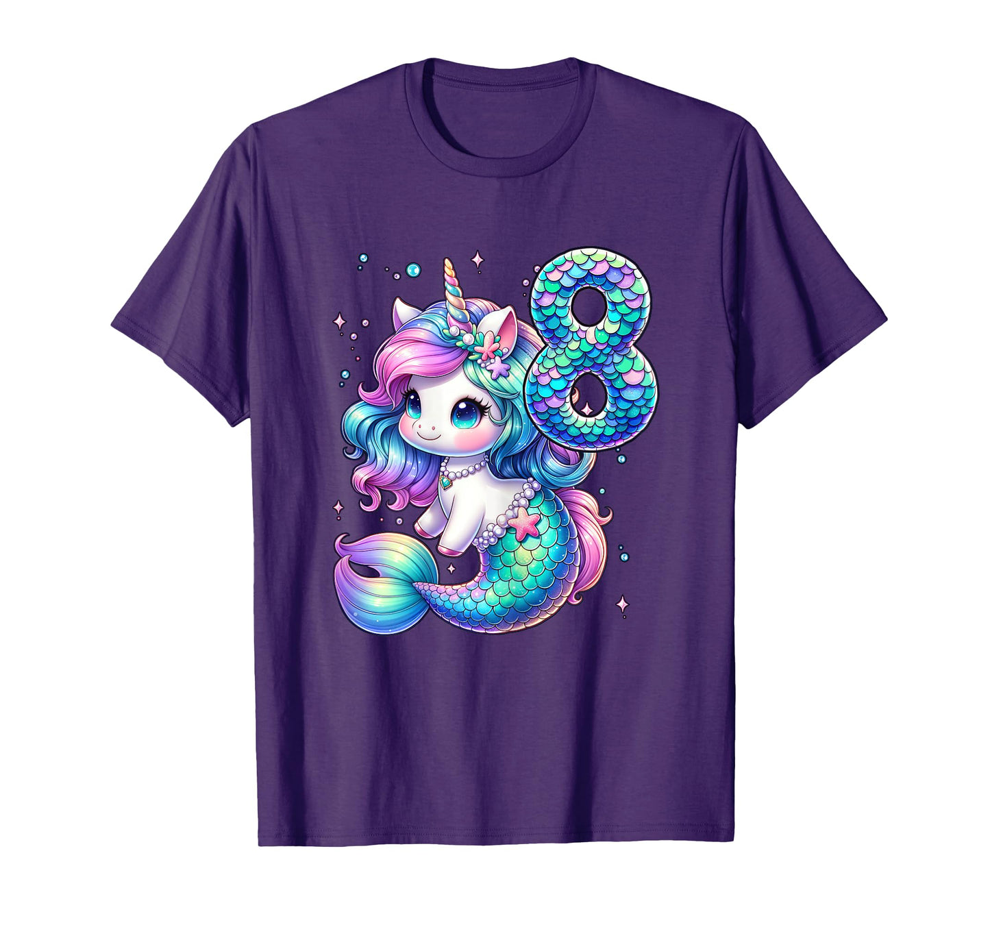 Unicorn Mermaid 8th Birthday 8 Year Old Party Girls Outfit T-Shirt