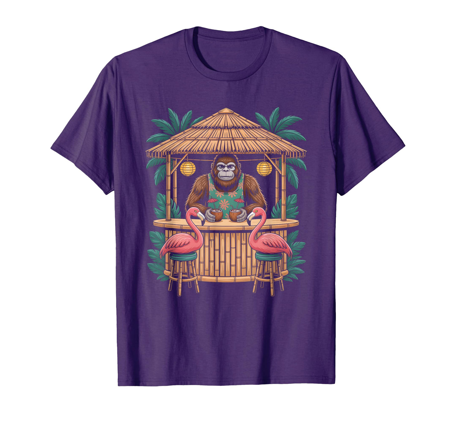Bigfoot Flamingo Tiki Bar Summer Sun Cocktail Humor T-Shirt