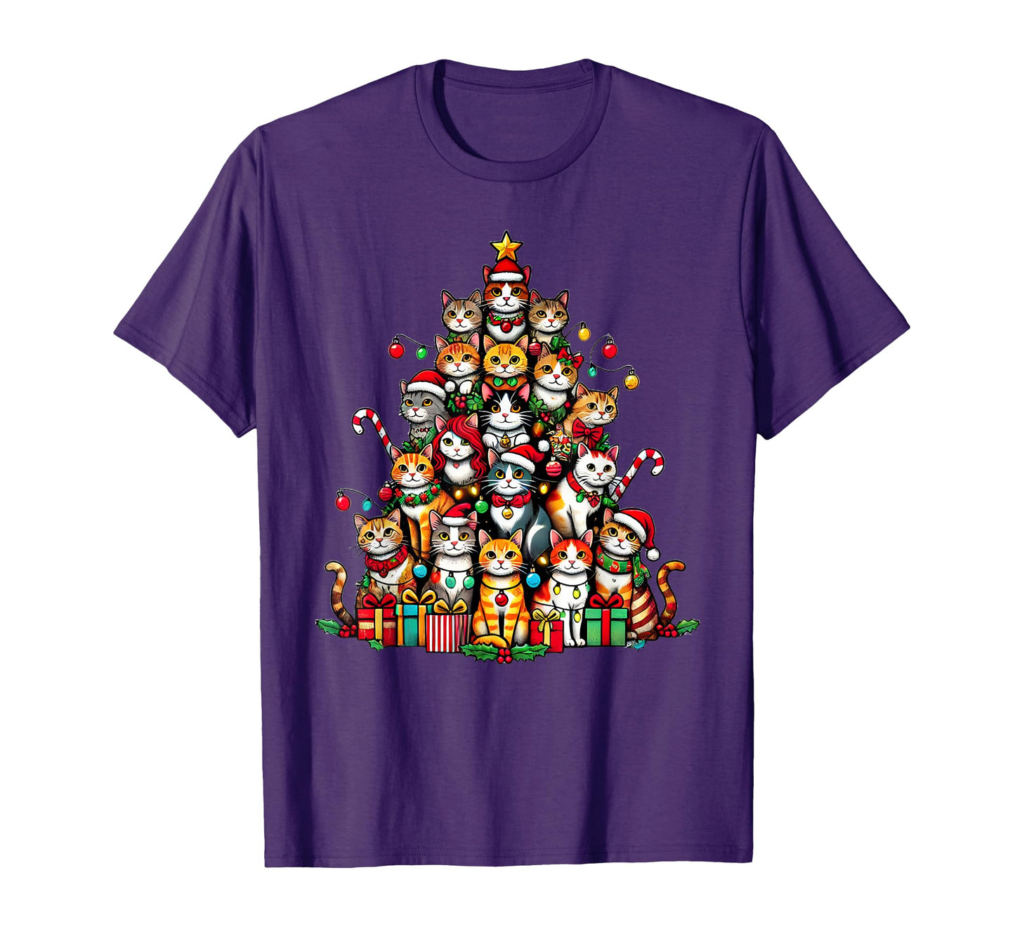 Cat Kitten Christmas Tree Funny Cat Xmas T-Shirt