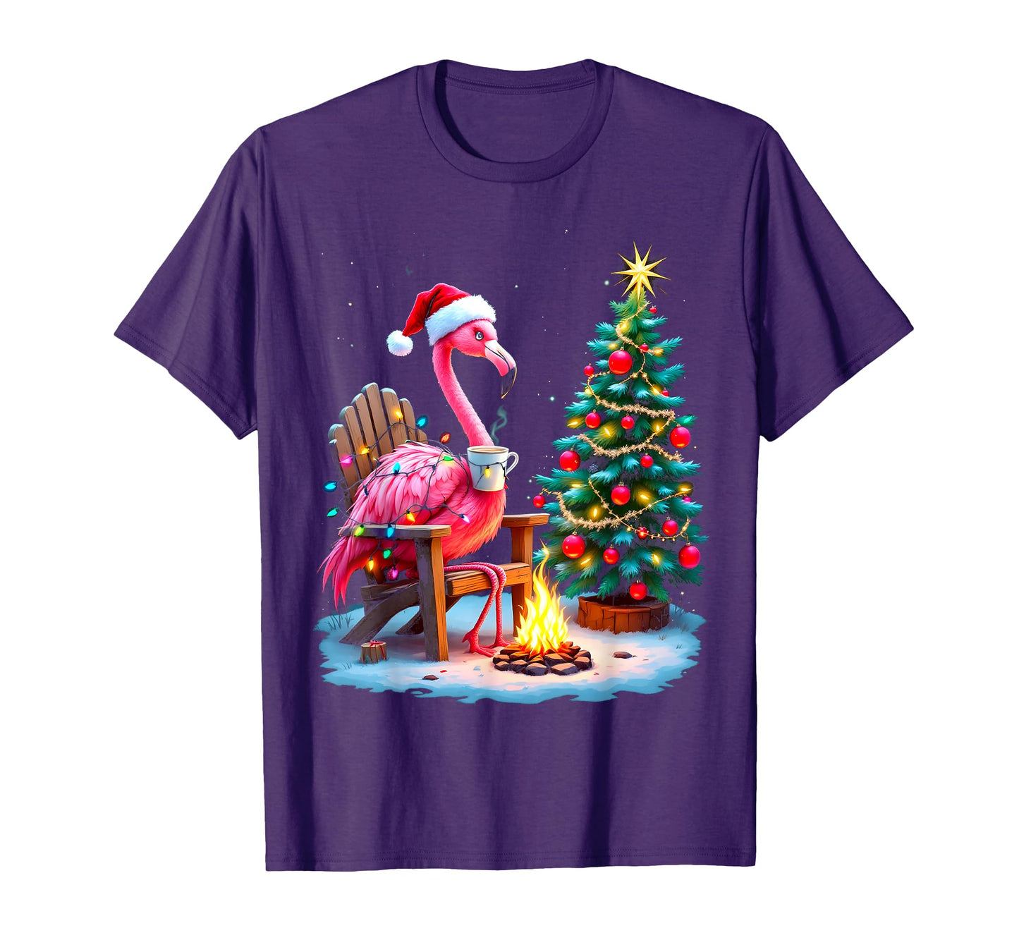 Funny Christmas Flamingo Santa Lights Winter Men Women Kids T-Shirt