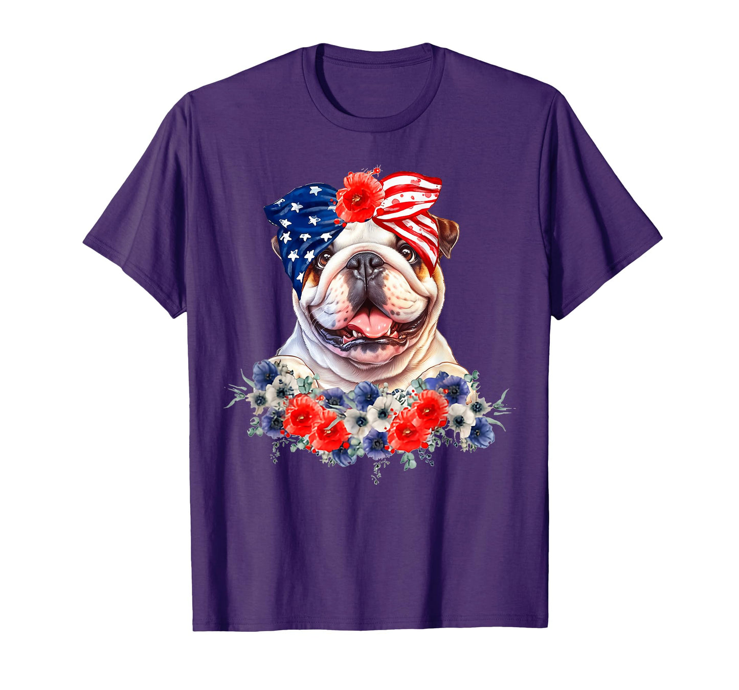 English Bulldog Dog Bandana American Flag 4th Of July T-Shirt