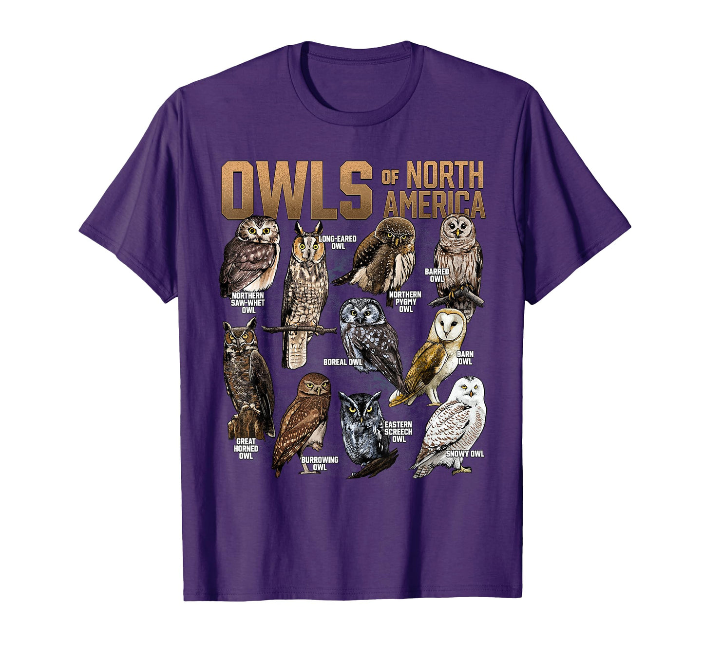 Owls of North America Nocturnal Animal Bird Lover Owl Lover T-Shirt
