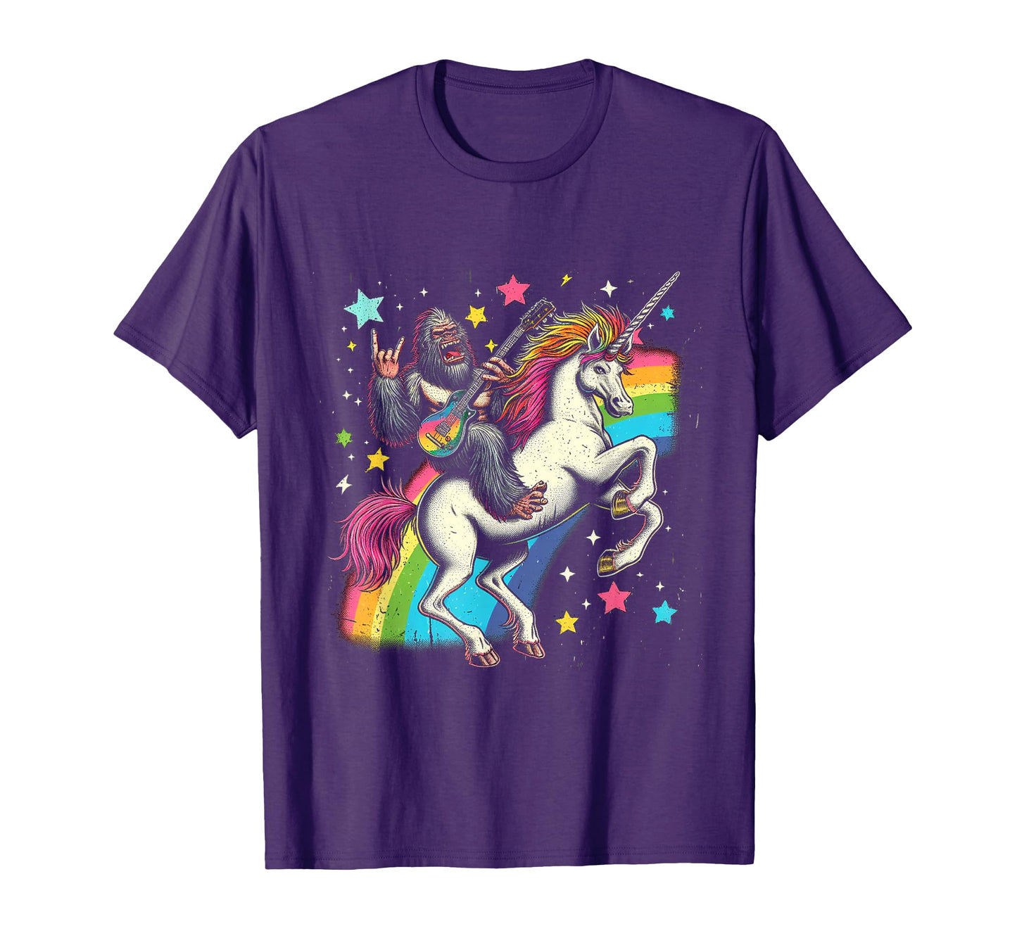 Funny Bigfoot Riding a Rainbow Unicorn T-Shirt