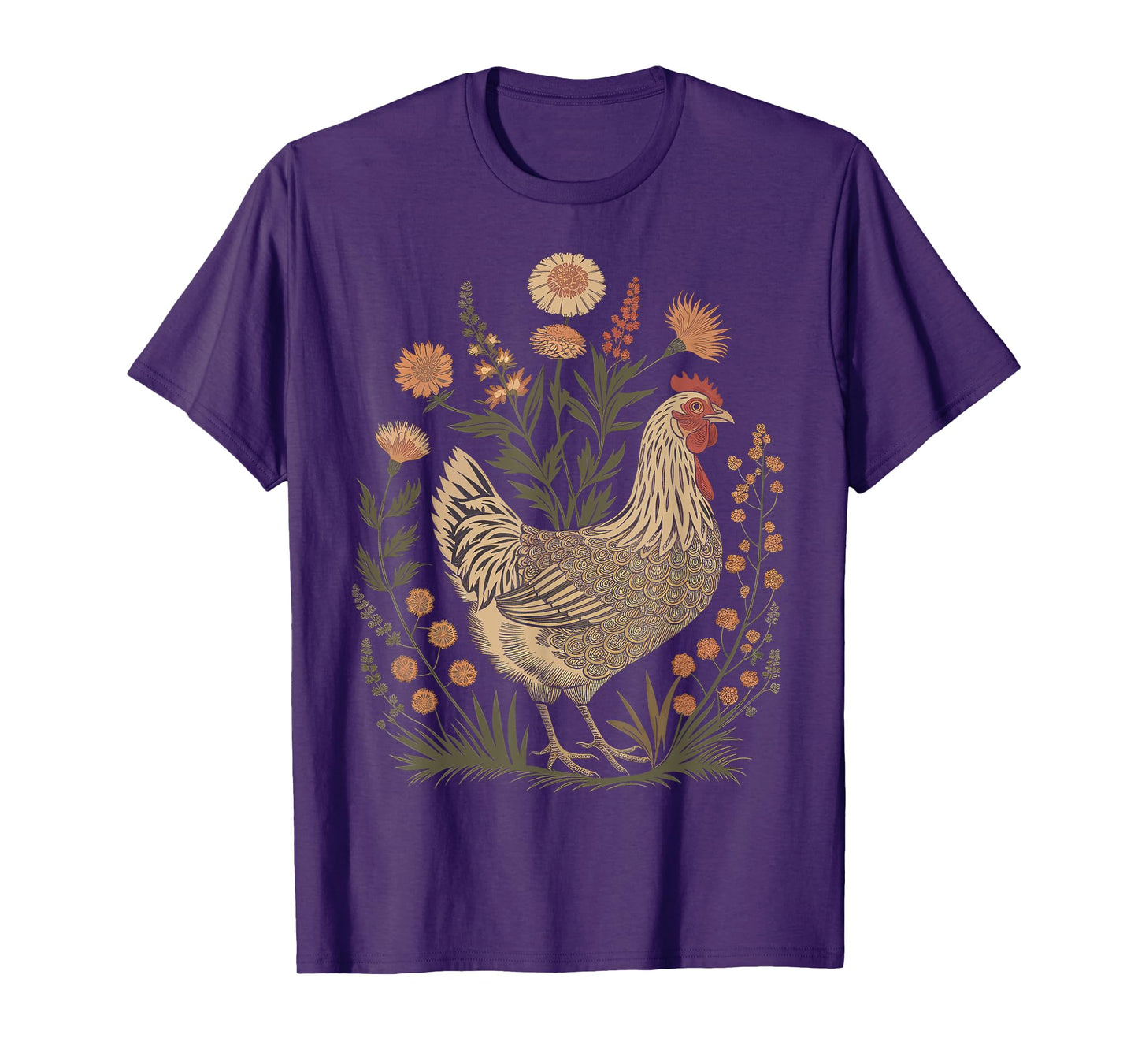 Chicken Floral Art Graphic Women Farm Chicken Lover Colorful T-Shirt