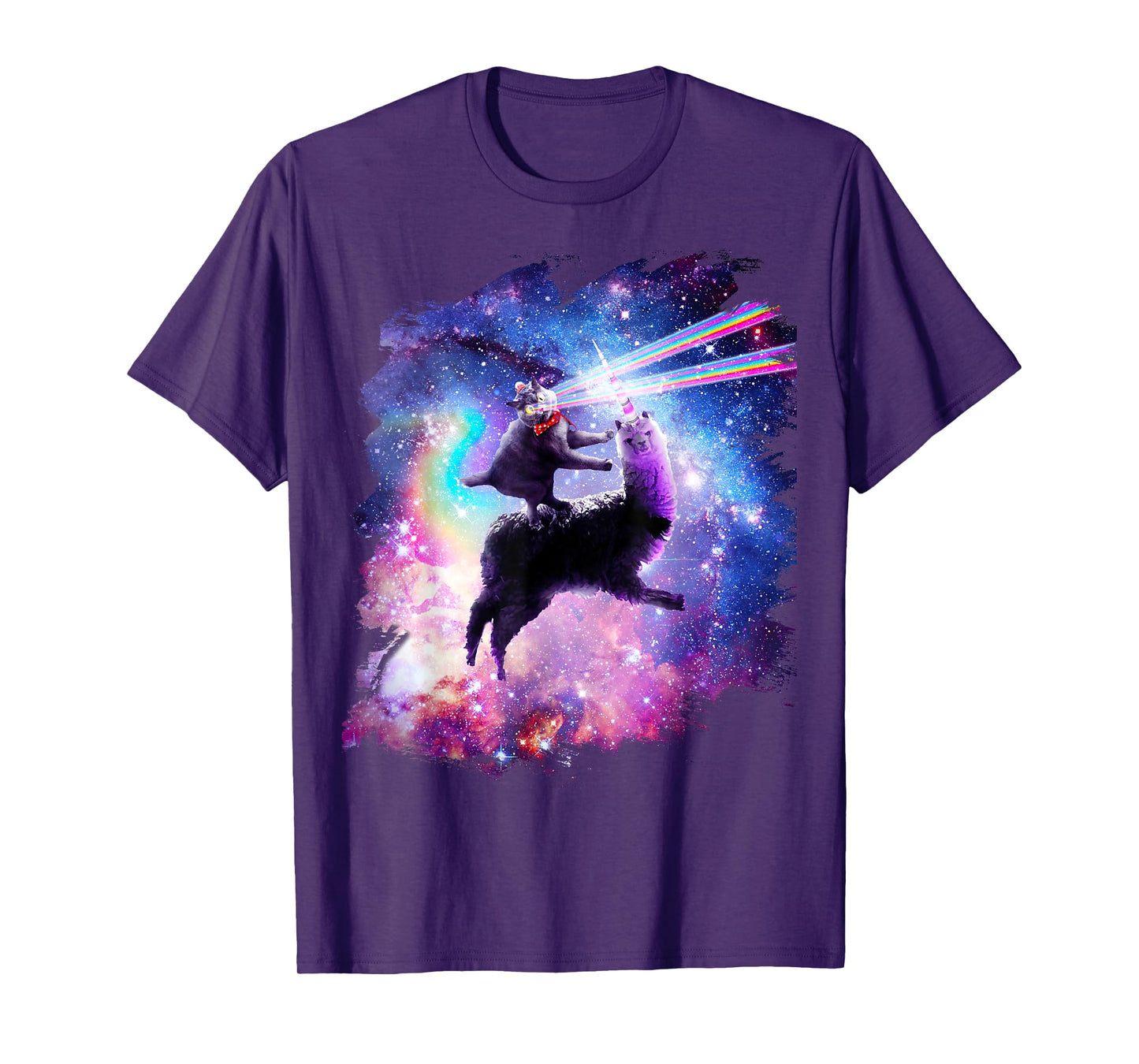 Laser Eyes Outer Space Cat Riding On Llama Unicorn T-Shirt