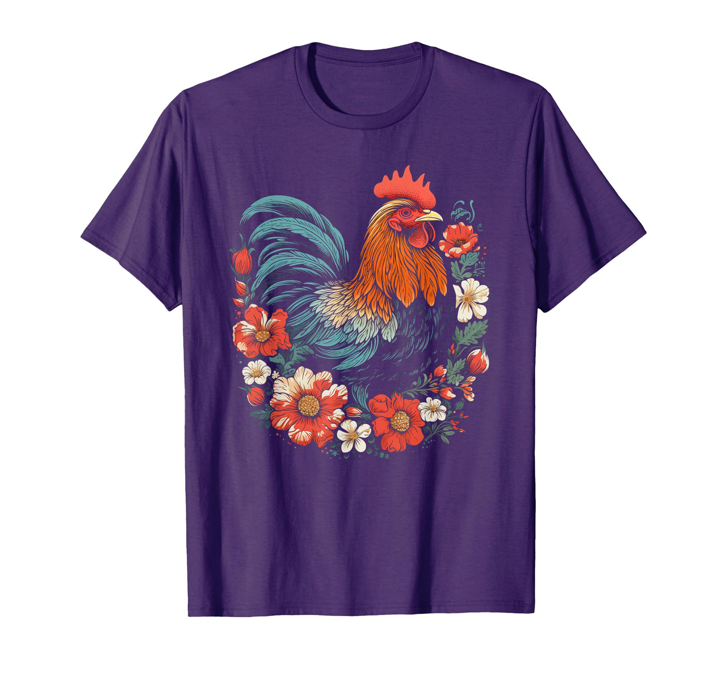 Chicken Vintage Flowers Floral Poultry Farmer Farm Animal T-Shirt