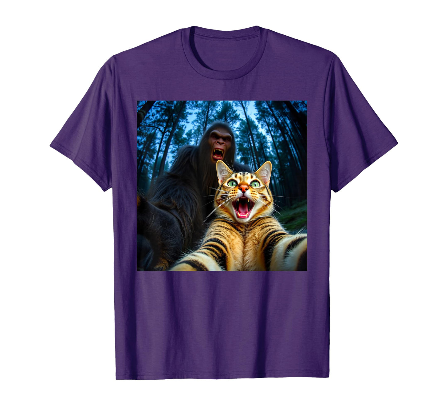 Funny Bigfoot With Cat Selfie Sasquatch For Men Women Kids T-Shirt