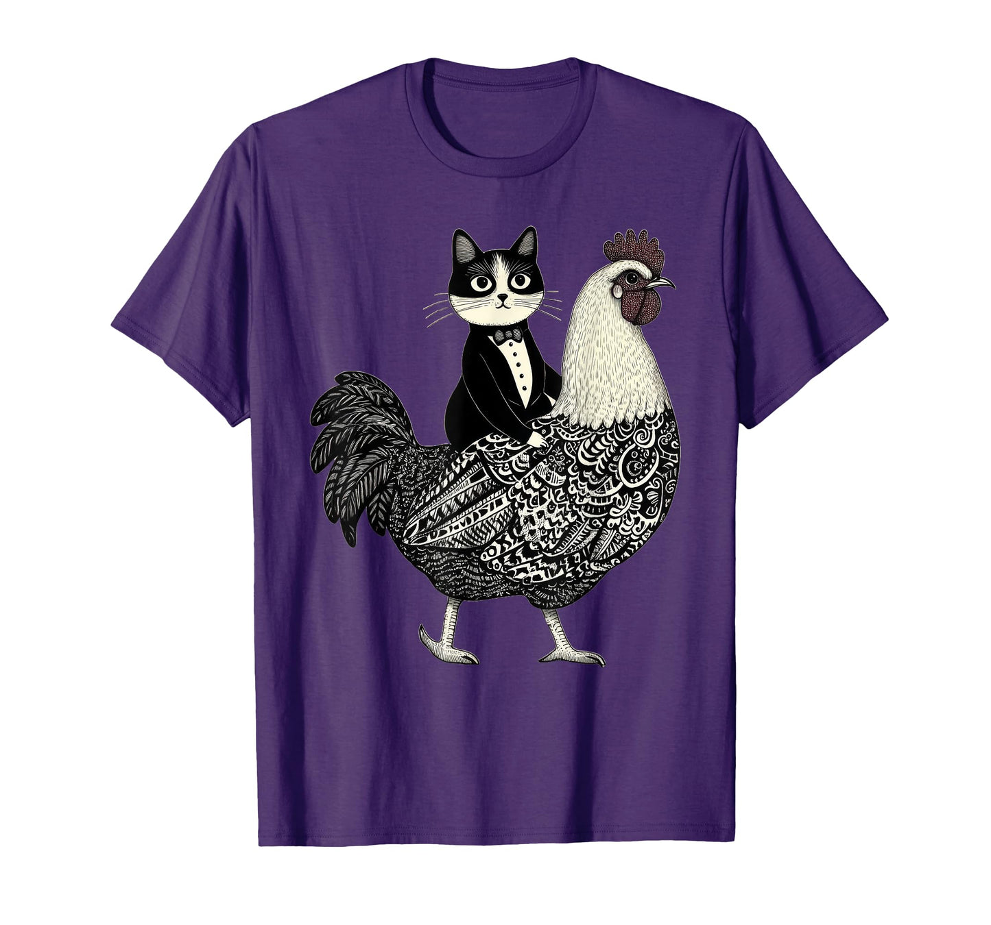 Funny Tuxedo Cat Riding Chicken Men Women Girls Kids T-Shirt