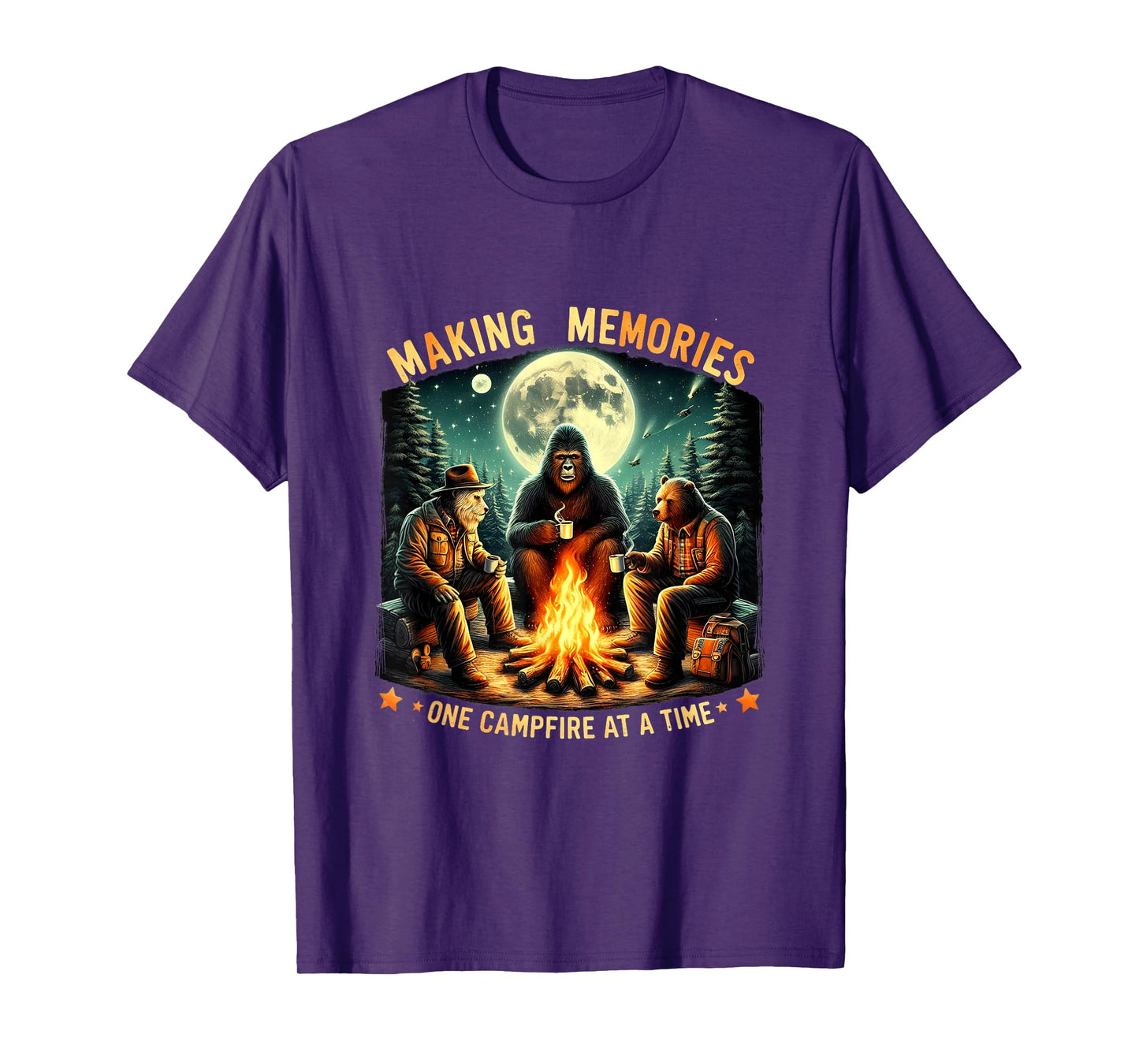 Retro Making Memories One Campfire At A Time Bigfoot Camping T-Shirt