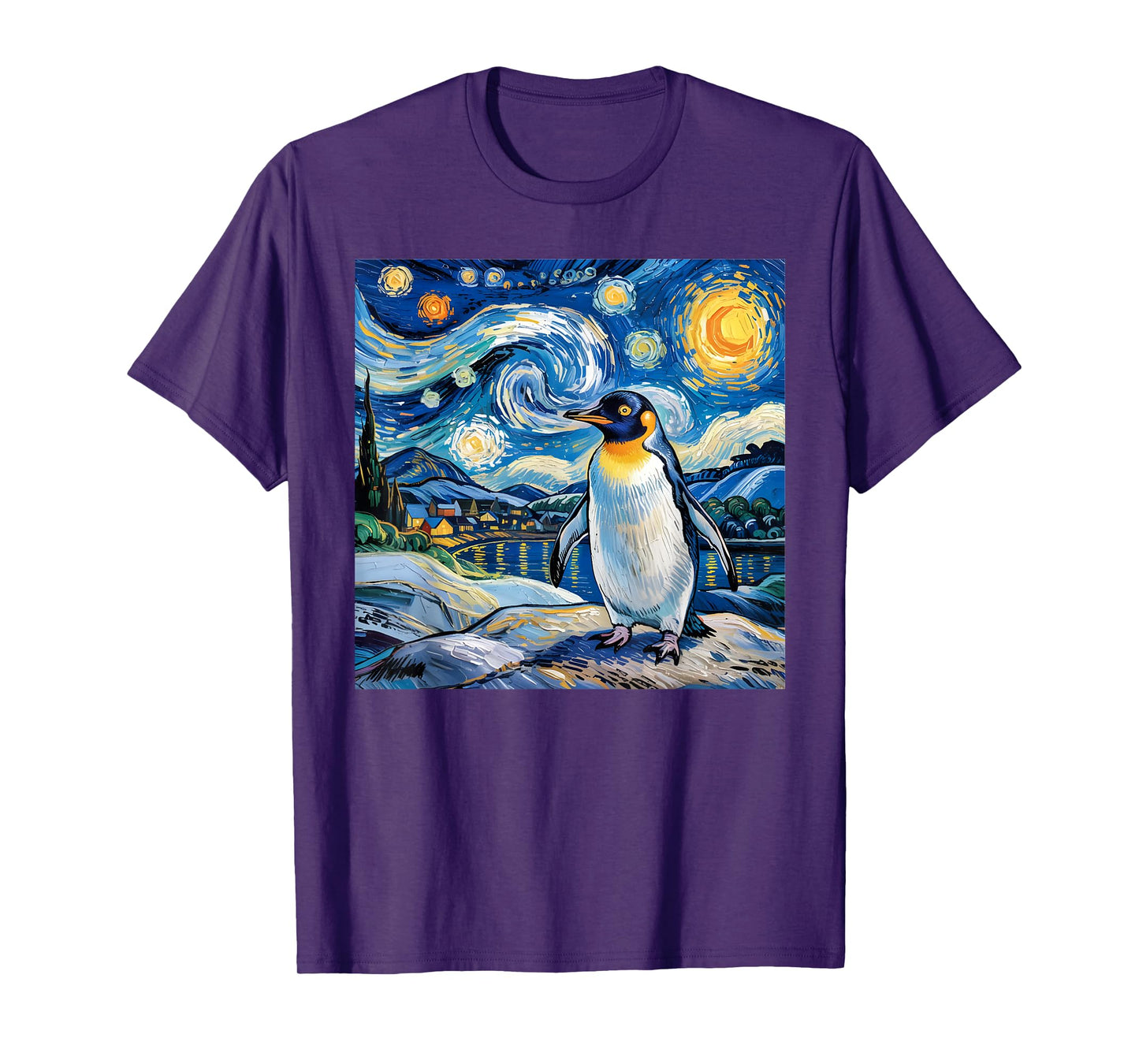 Penguin Starry Night Funny Penguin Art Van Gogh Style T-Shirt