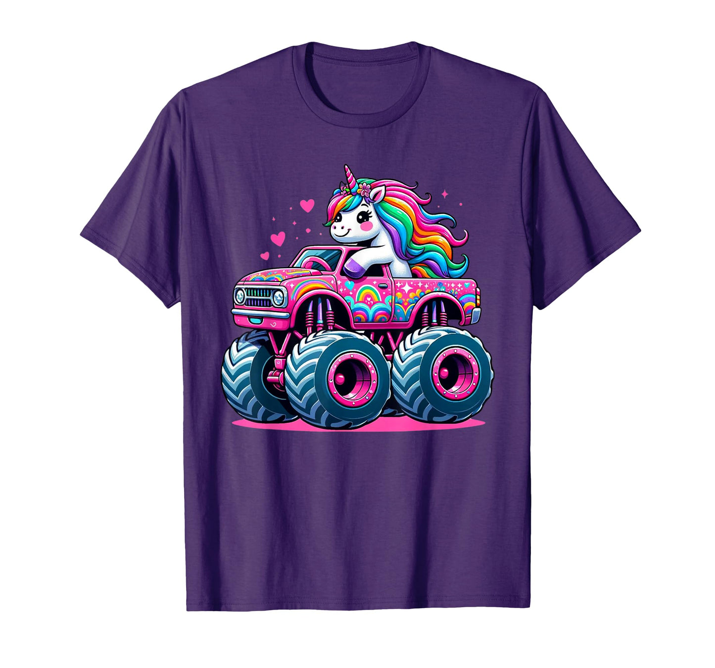Funny Cute Unicorn Riding A Pink Monster Truck T-Shirt