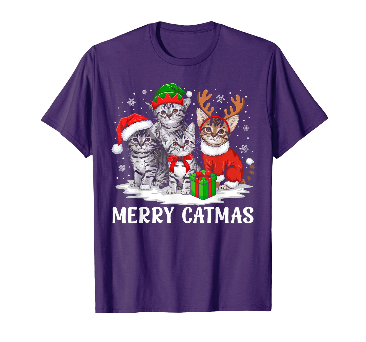 Merry Catmas Cat Christmas Light Xmas Family Men Women Kids T-Shirt