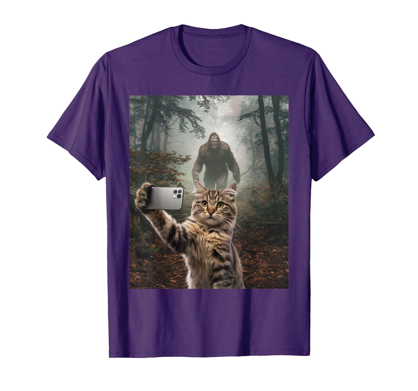 Funny Surprised Scared Cat Selfie Meme Sasquatch Bigfoot T-Shirt