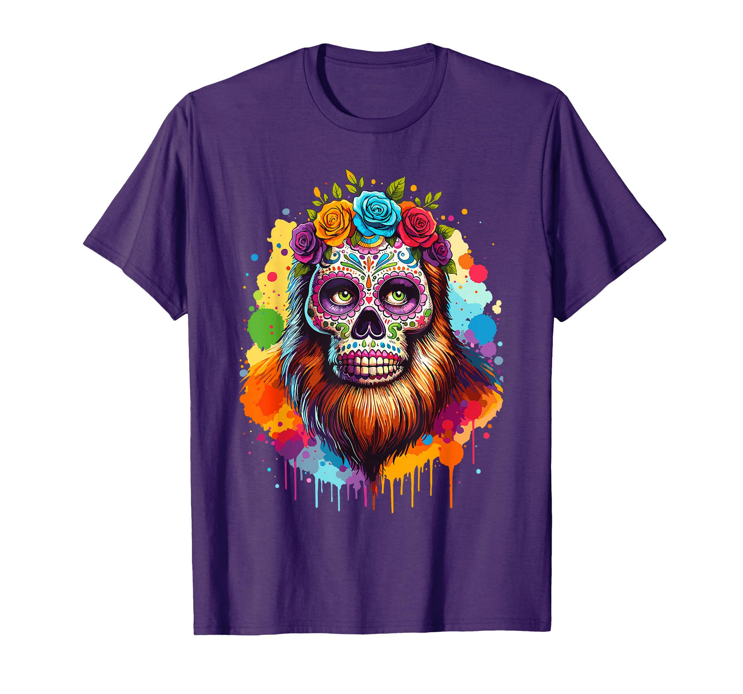 Sugar Skull Bigfoot Dia de Muertos Halloween Day of The Dead T-Shirt