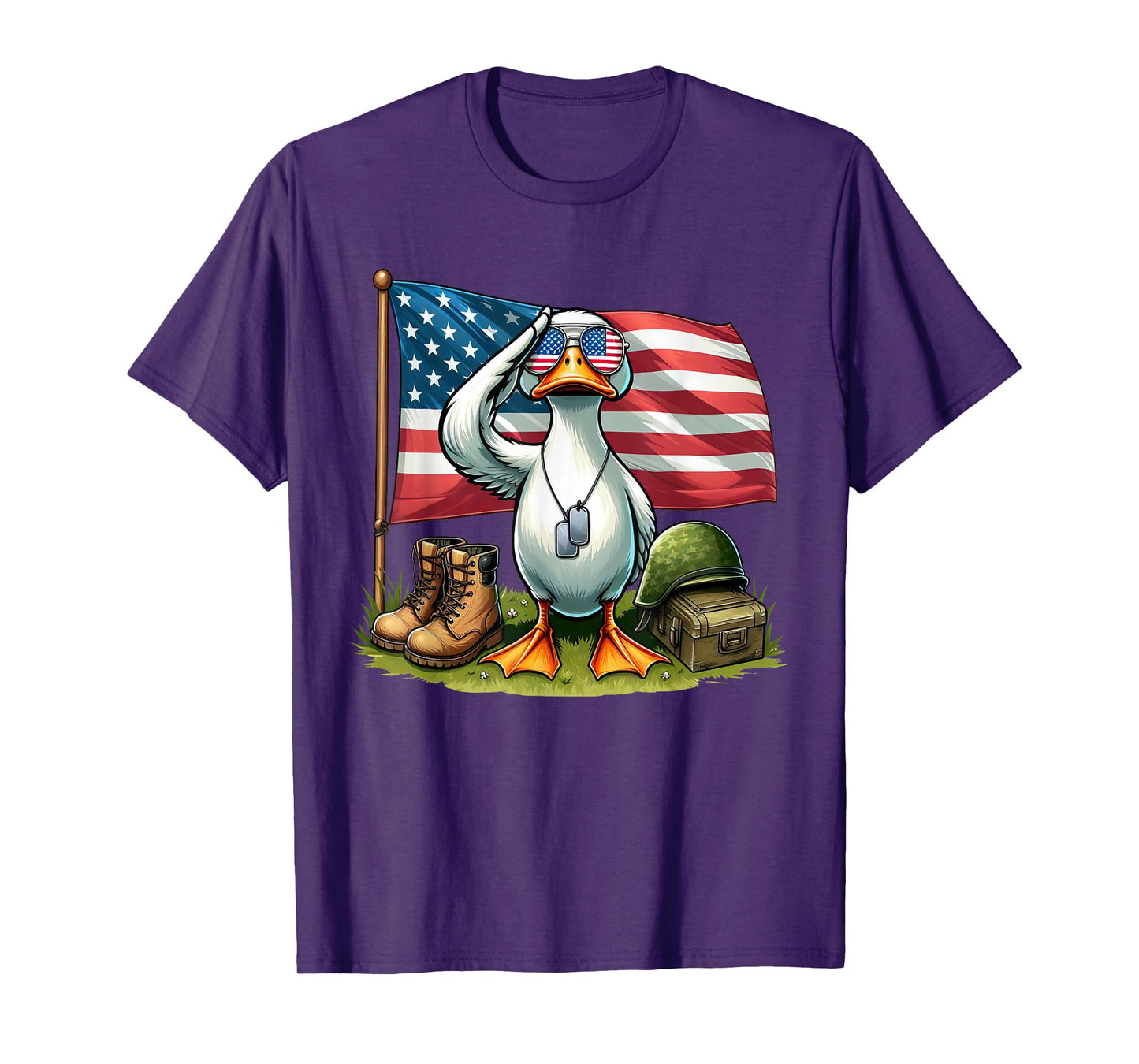 Salute Duck American USA Flag Memorial Day 4th of July Women Kids Men T-Shirt