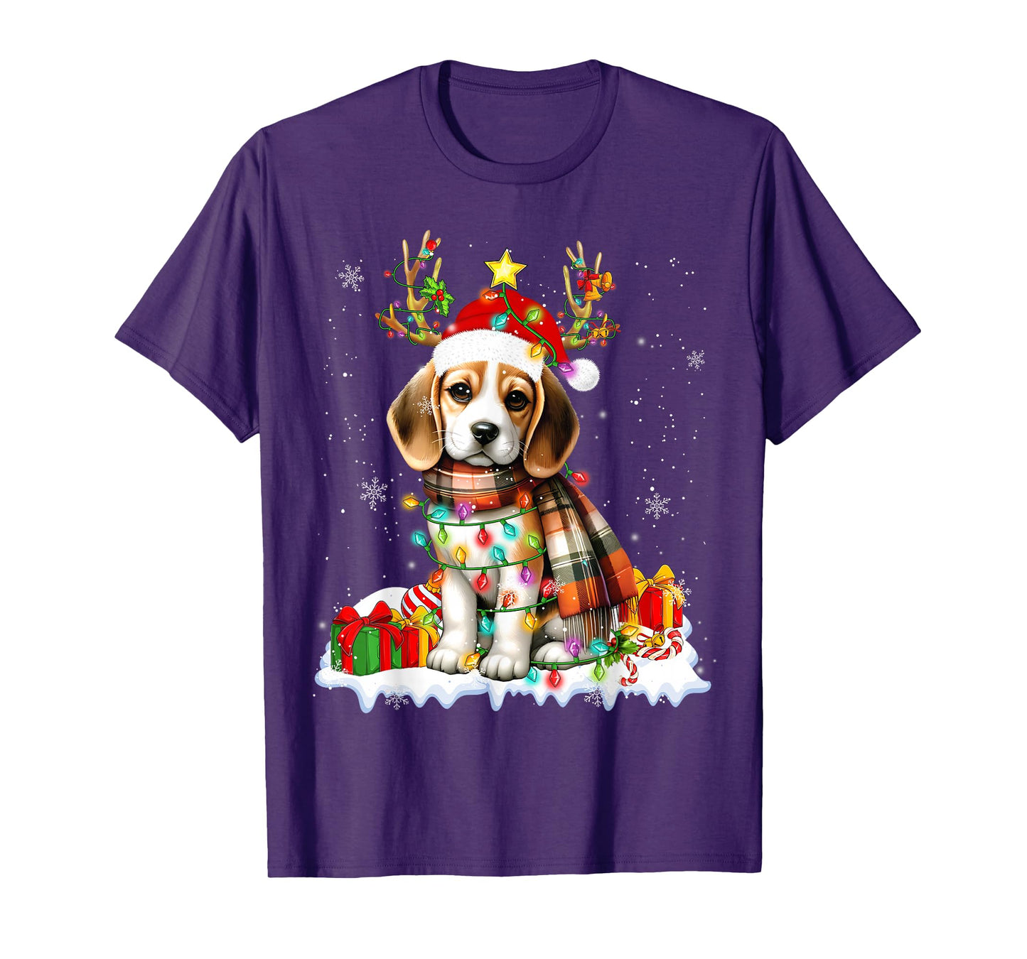 Santa Beagle Christmas Lights Funny Reindeer Dog Xmas 2026 T-Shirt