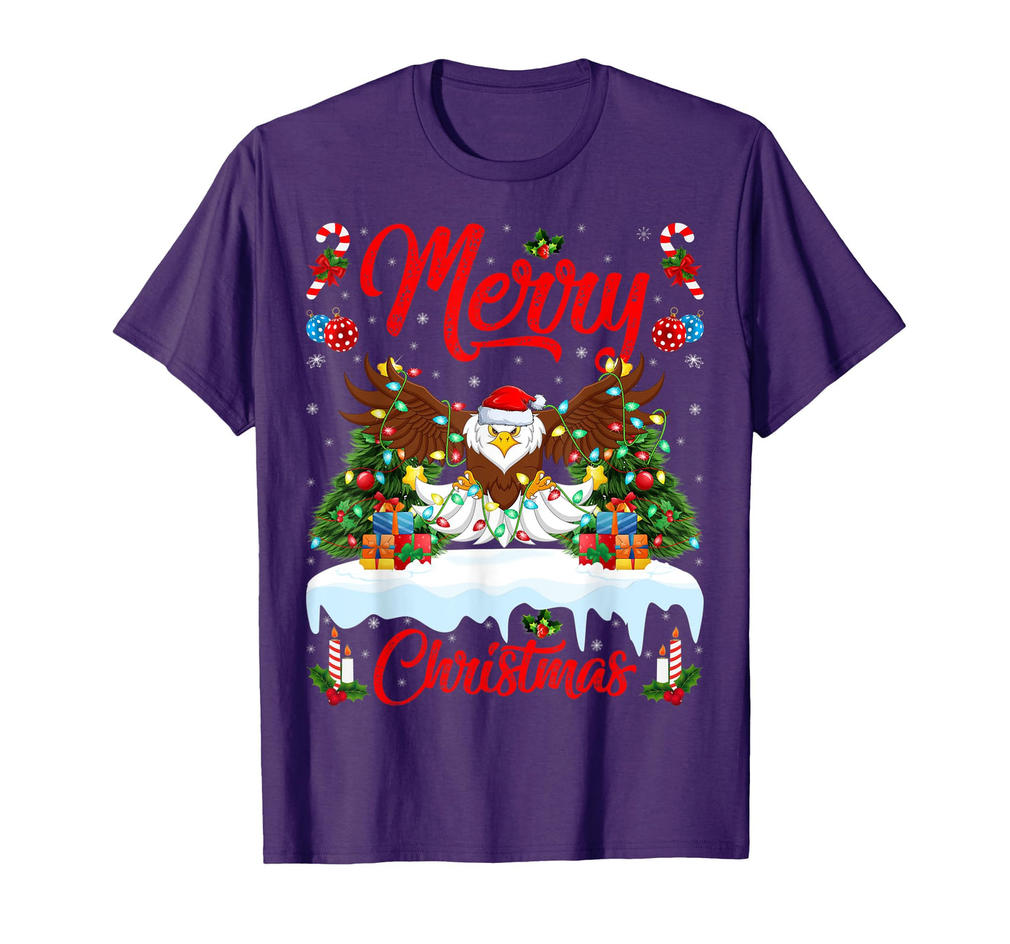 Bald Eagle Lover Xmas Lighting Santa Bald Eagle Christmas T-Shirt