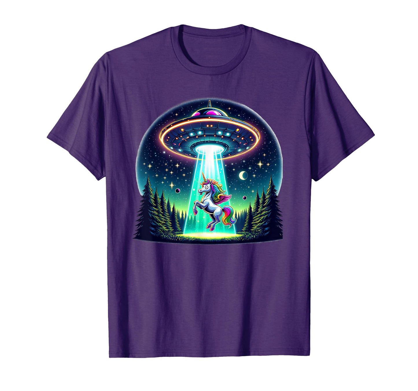 Rainbow Unicorn Abduction Alien Invasion Funny UFO Spaceship T-Shirt