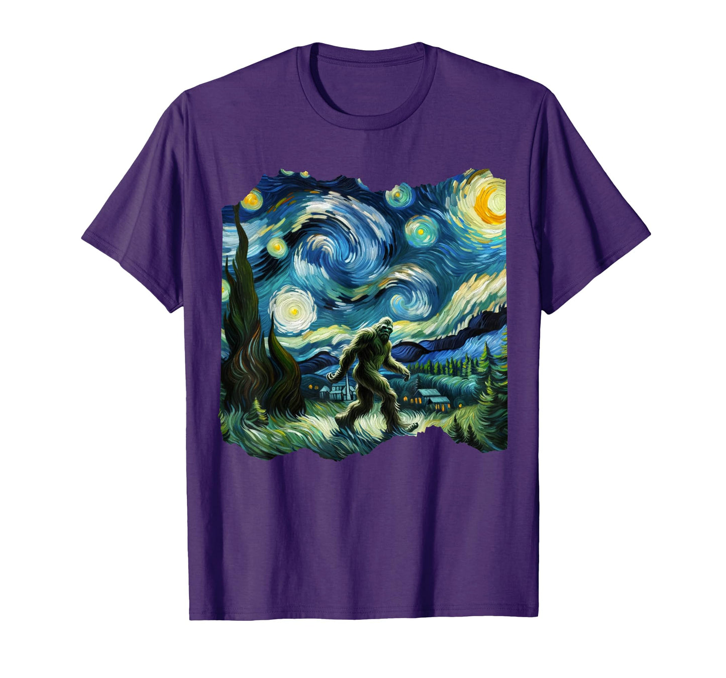 Bigfoot Sasquatch Van Gogh Art Painting Star Sky Night T-Shirt