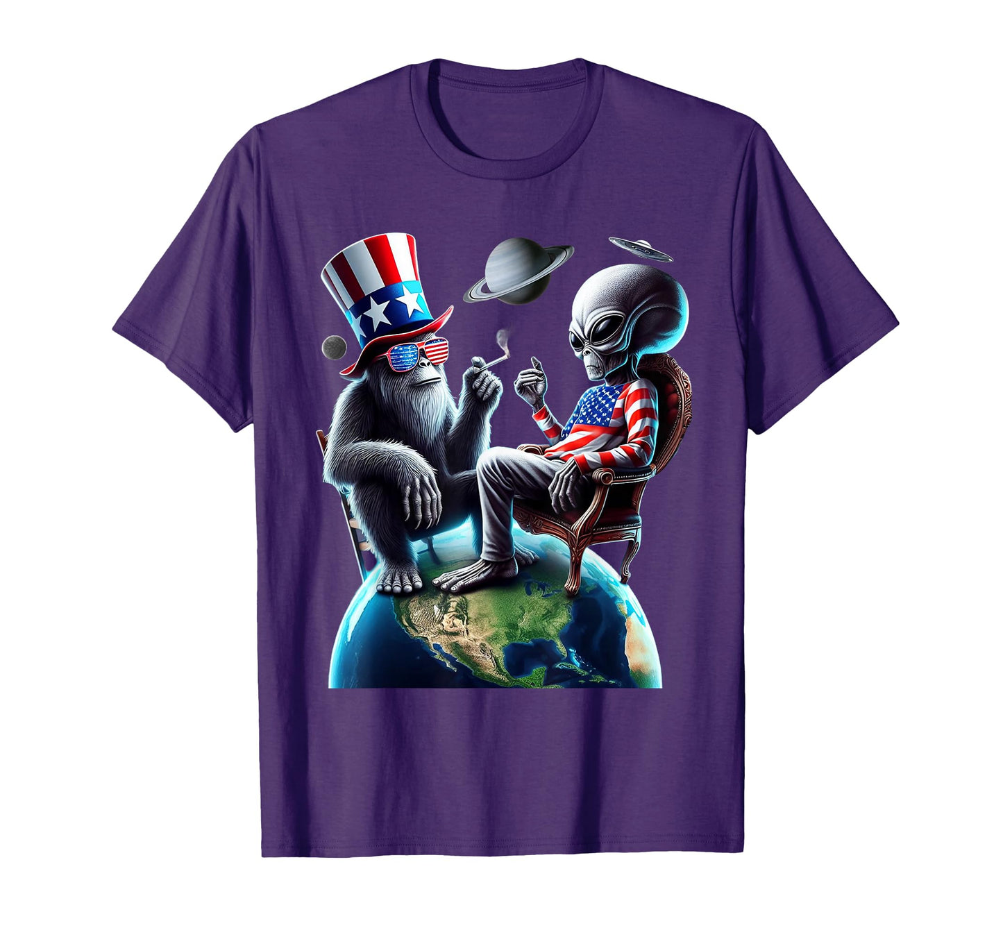 Patriotic Bigfoot Sasquatch Alien Space UFO 4th Of July T-Shirt
