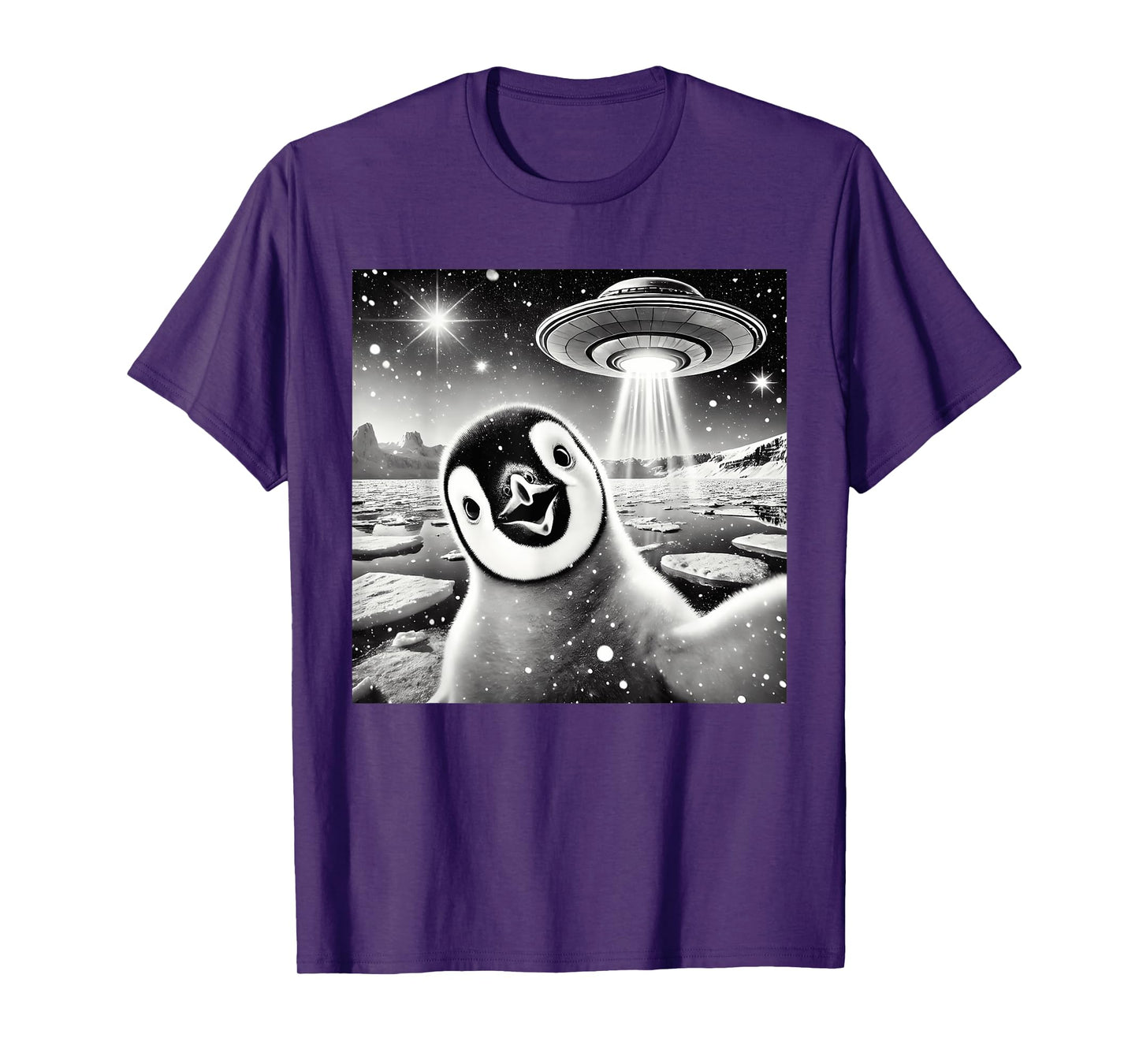 Funny Penguin Selfie UFO Graphic T-Shirt