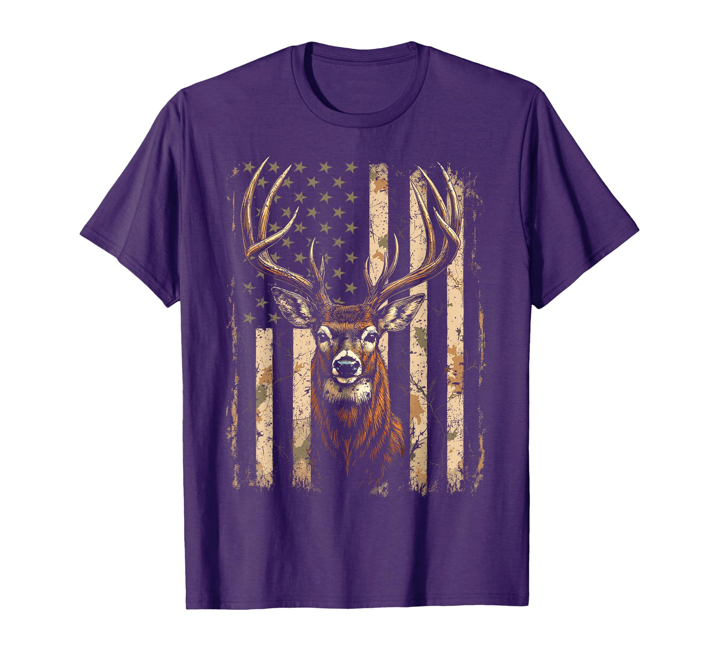 American Flag Vintage Tee Buck Deer Hunting Camouflage Style T-Shirt