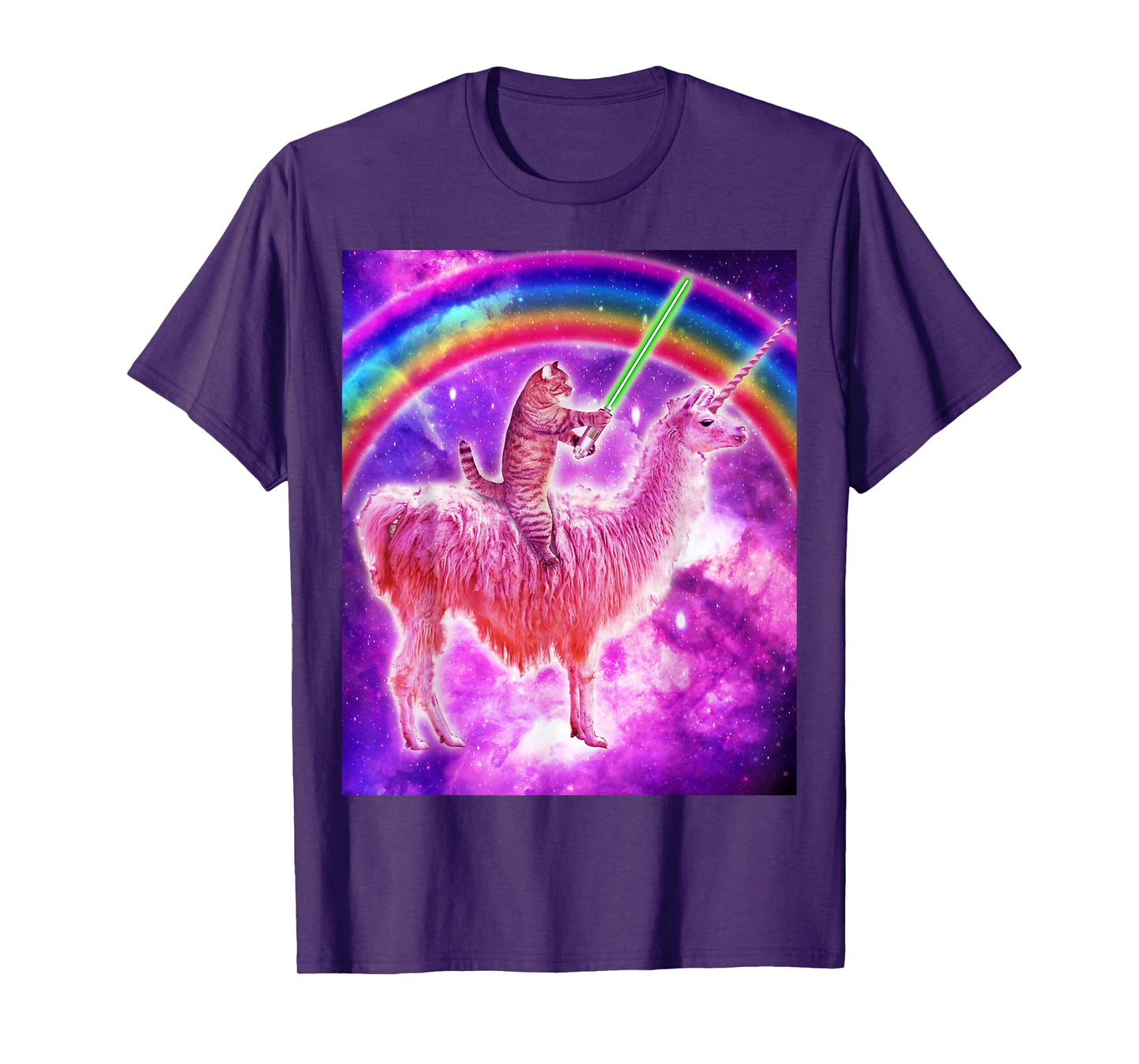 Kitty Cat Riding Llama Unicorn Rainbow In Space Cat Lover Men Women Girls Kids T-Shirt