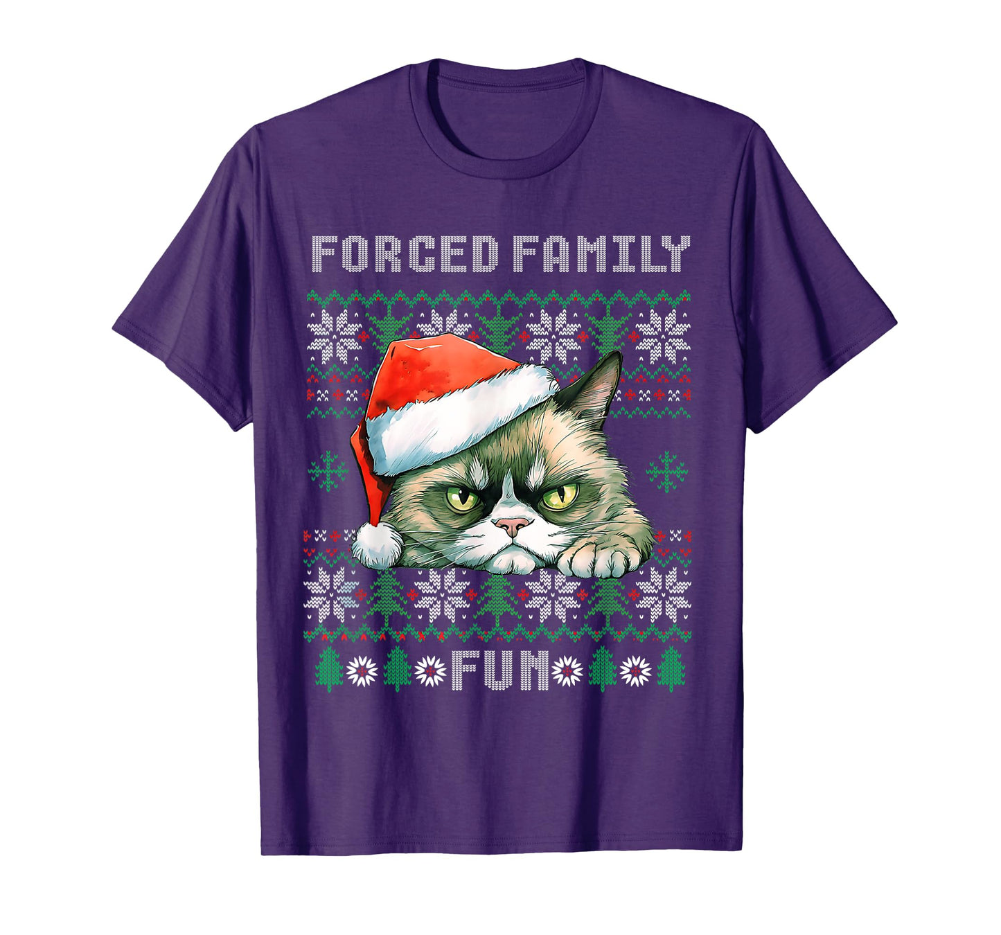 Forced Family Xmas Fun Funny Cat Lover Men Women Christmas T-Shirt