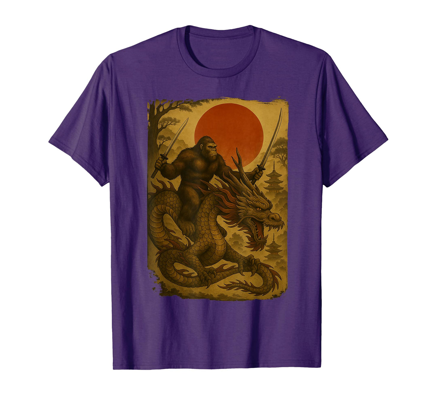 Bigfoot Ninja Riding Dragon Japanese Samurai Ukiyo-e Bigfoot T-Shirt