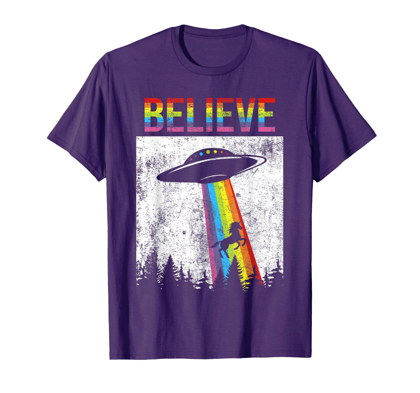 Believe Unicorn UFO LGBT Rainbow Flag Gay Pride Month Ally T-Shirt