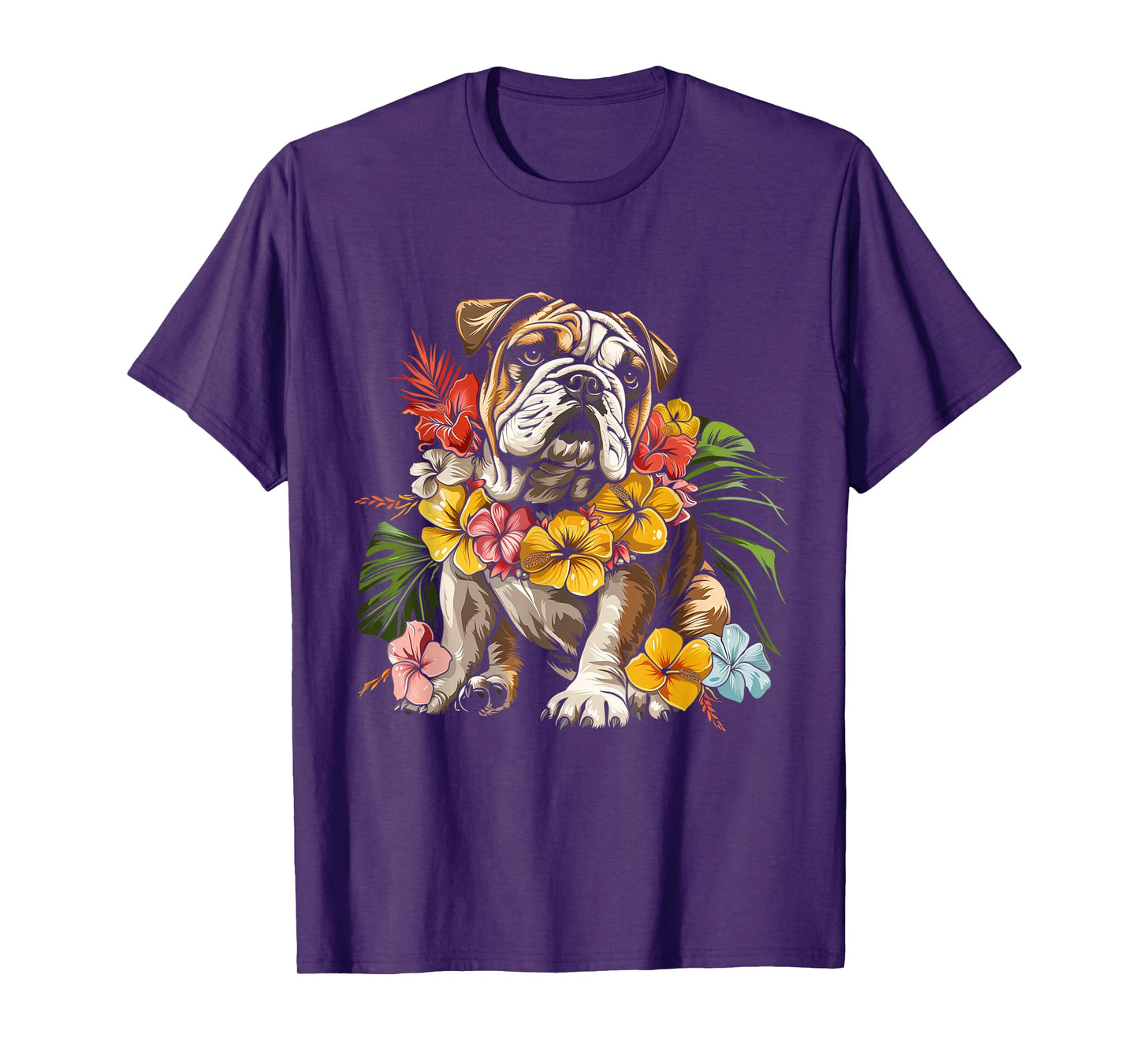 Bulldog Hawaiian Flowers Hibiscus Hula Hawaii Dog T-Shirt for Men Women Kids