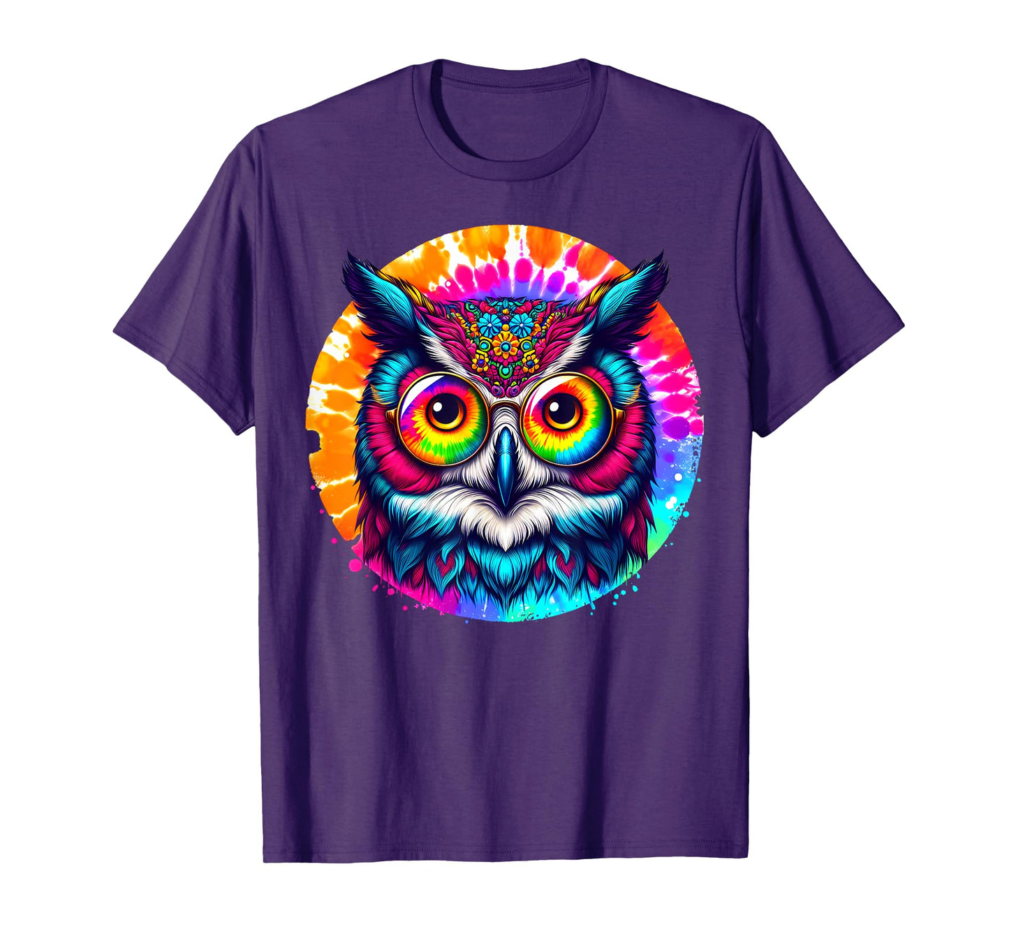 Cool Tie Dye Owl Sunglasses Bird Graphic Illustration Art T-Shirt