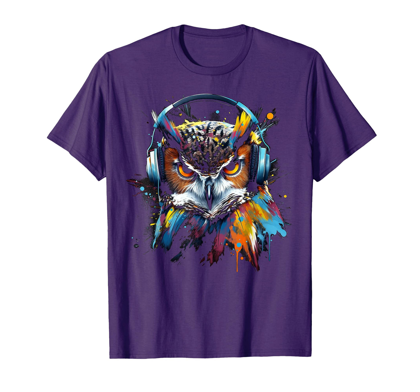 Owl Music Colourful Bird Headphones Art Animal Owl T-Shirt