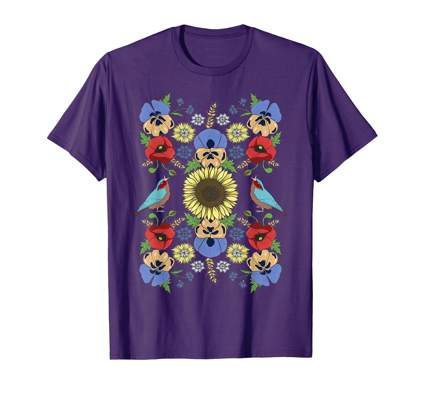 Ukraine Birds Sunflower Tee Cute Floral Ukrainian Vyshyvanka T-Shirt