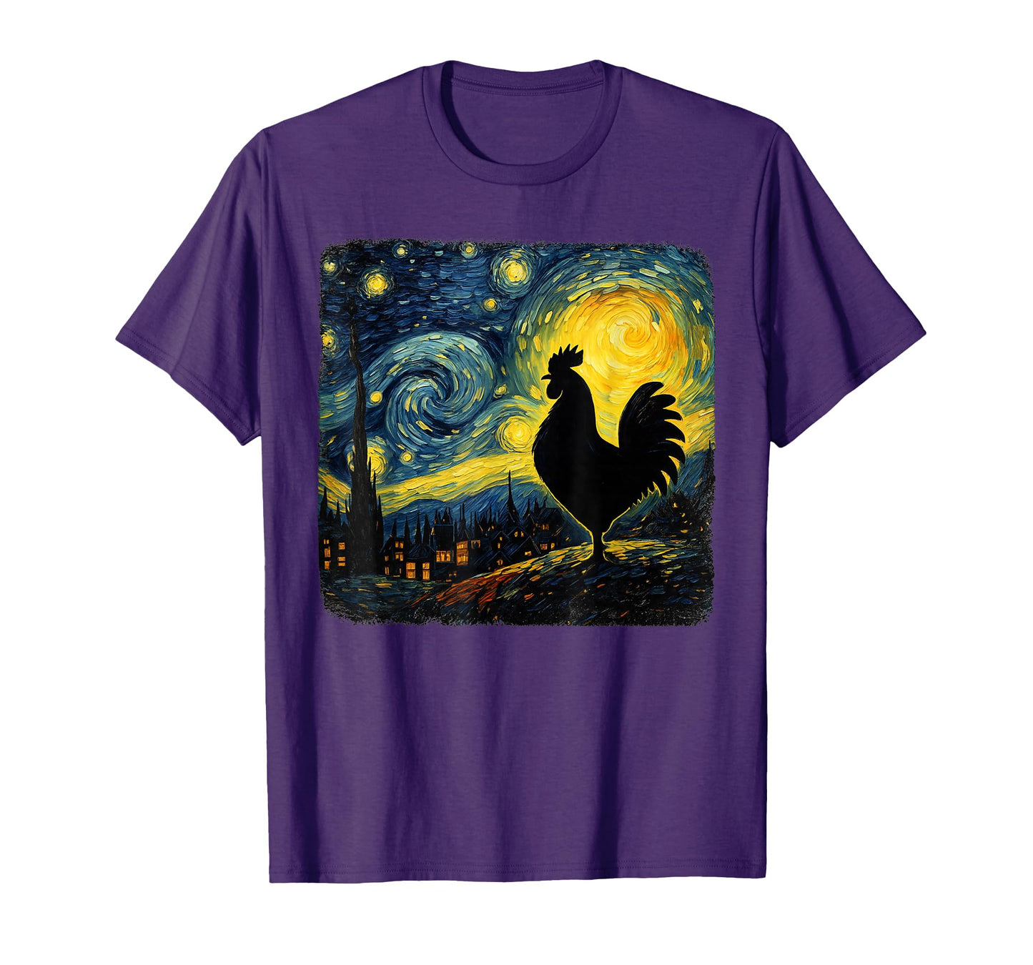 Starry Night Van Gogh Farmer Chicken Rooster Funny Graphic T-Shirt