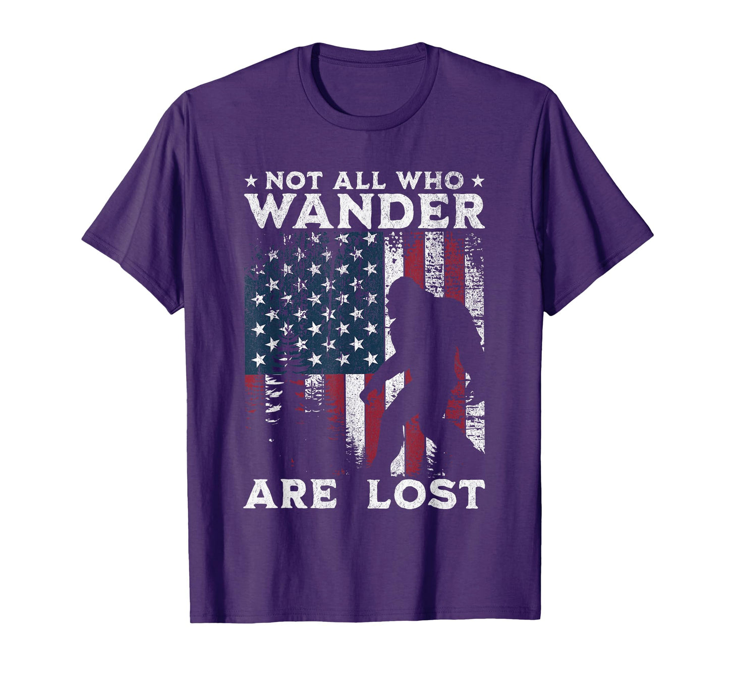 Bigfoot Not All Who Wander Are Lost Sasquatch American Flag T-Shirt