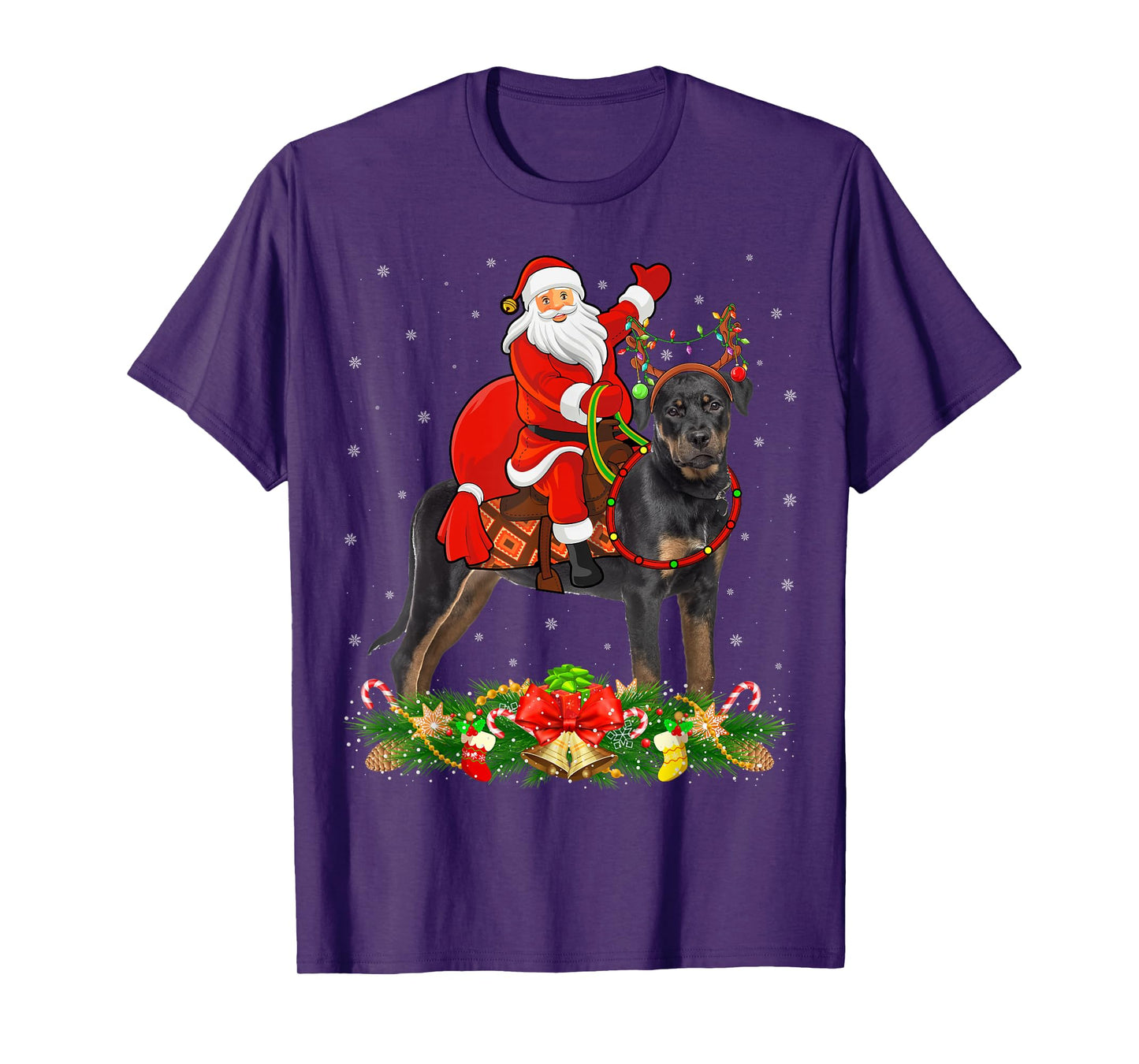Xmas Decor Funny Santa Riding Rottweiler Dog Christmas T-Shirt