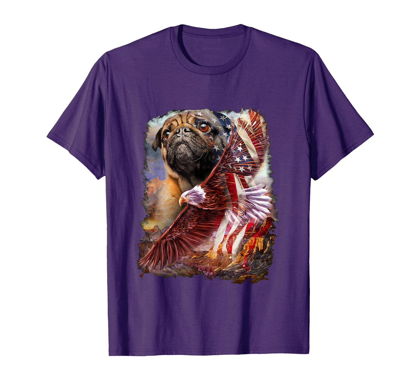 Pug with bald eagle american flag T-Shirt